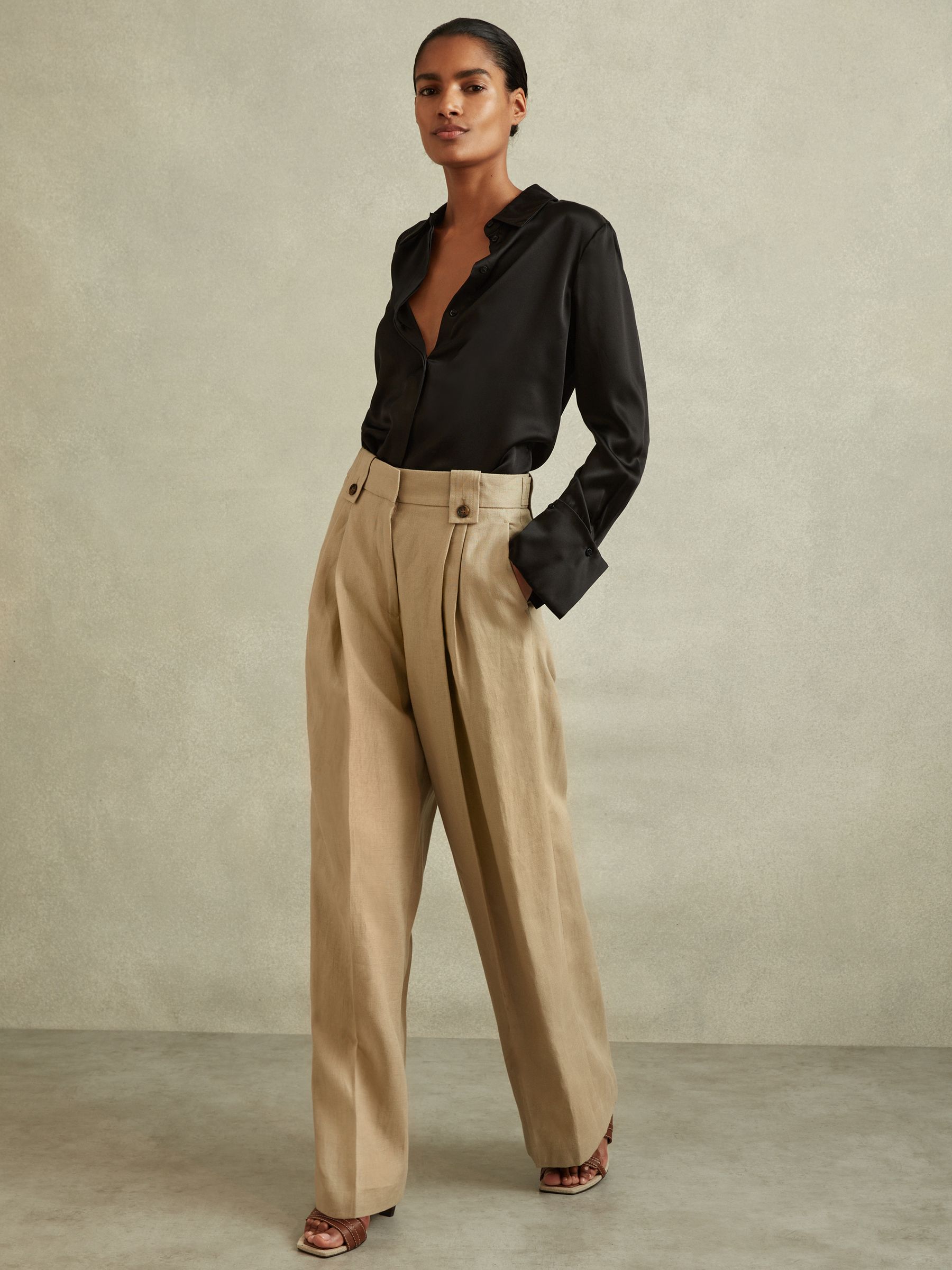 Silk Double-Cuff Button-Through Shirt in Black