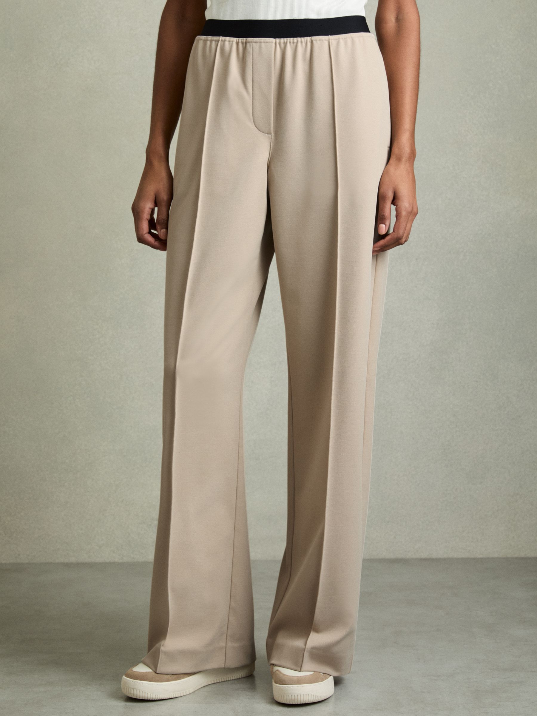 Petite Wide-Leg Elasticated-Waistband Trousers in Neutral