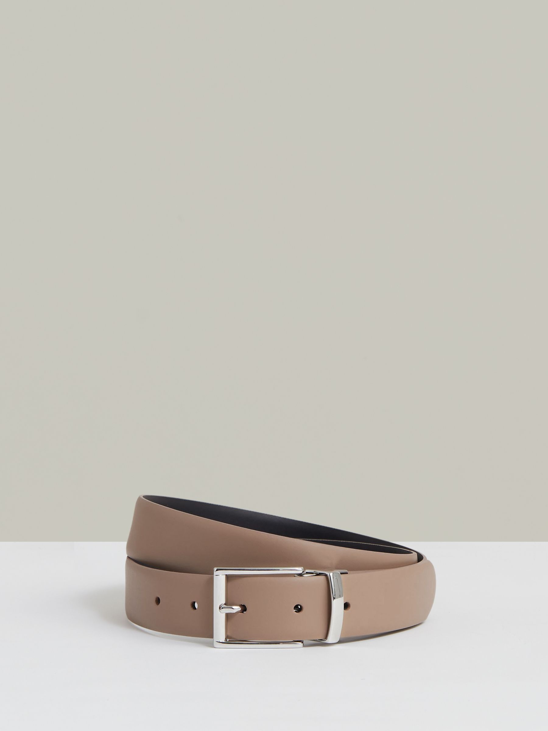 Reversible Leather Belt in Dark Stone/Navy