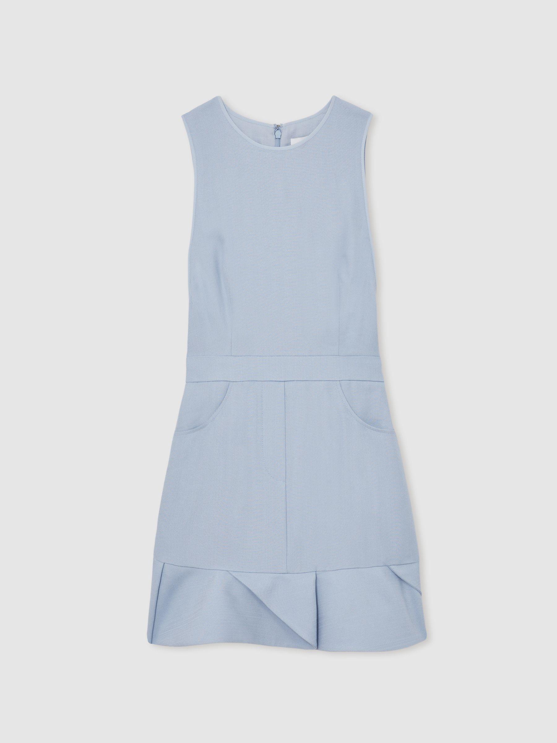 Structured Ruffle-Hem Mini Dress in Blue