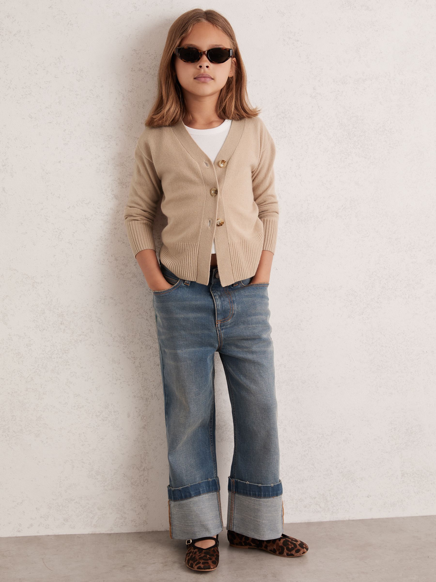 9-13 yrs Wool-Blend Fitted Cardigan With Cashmere in Neutral