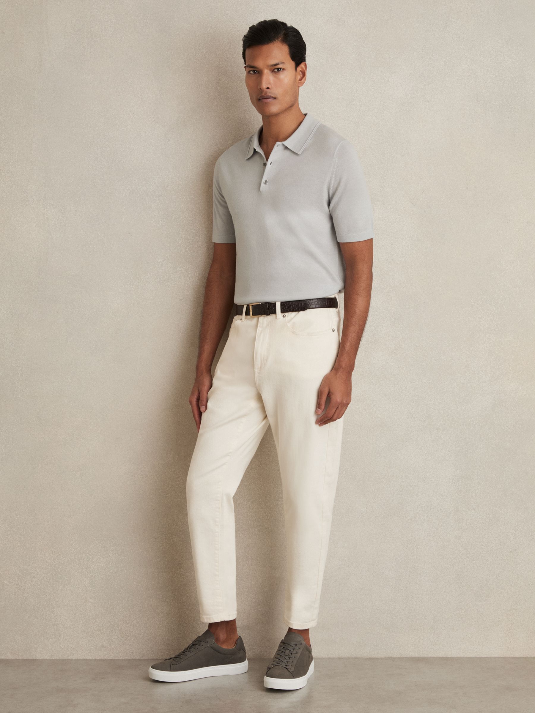 Merino Wool Short-Sleeve Polo Shirt in Iced Blue