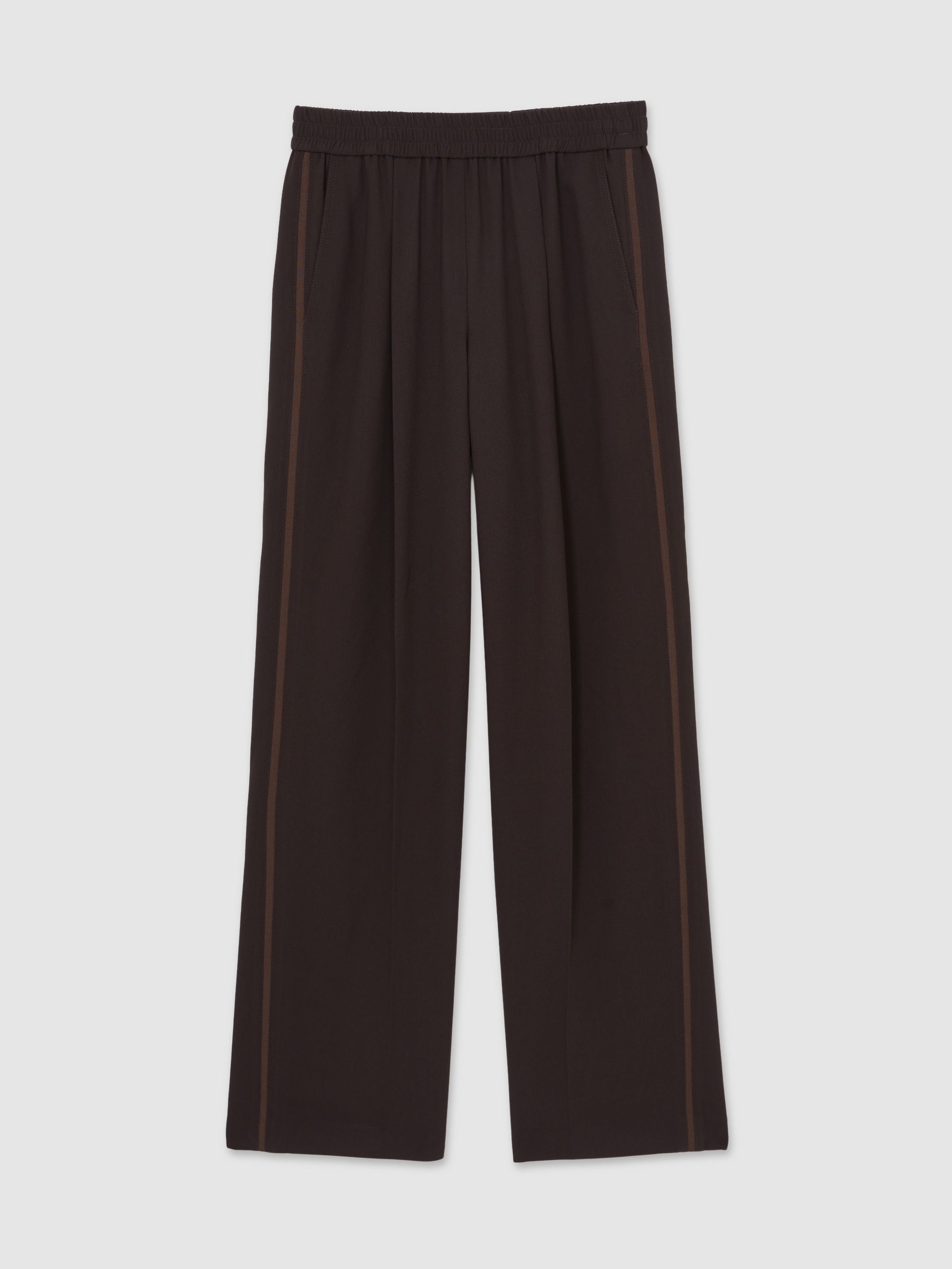 Elasticated Side Stripe Wide Leg Trousers in Chocolate Brown