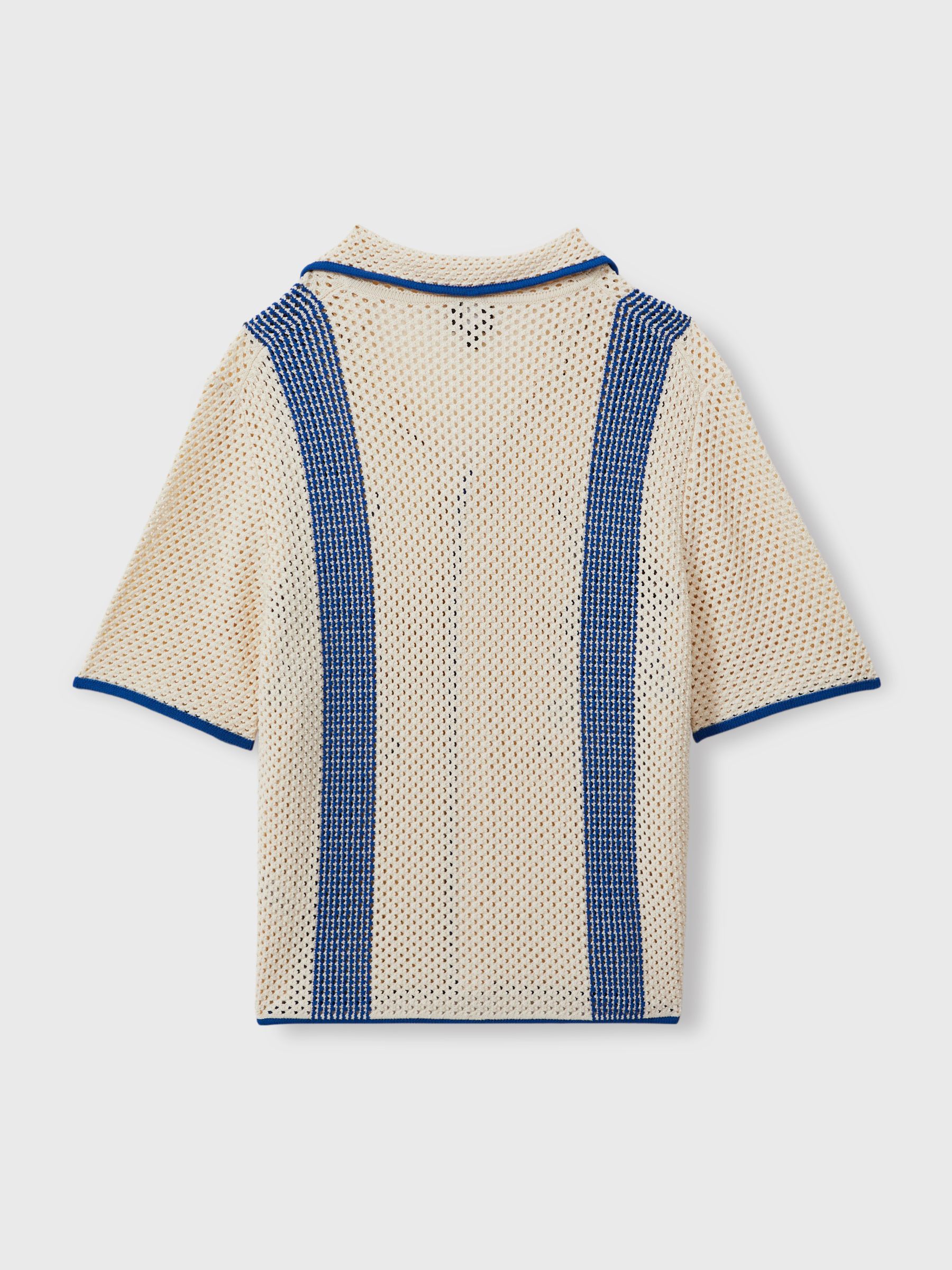 Love Ecru/Blue Ché Open-Stitch Jacquard Cuban Collar Shirt