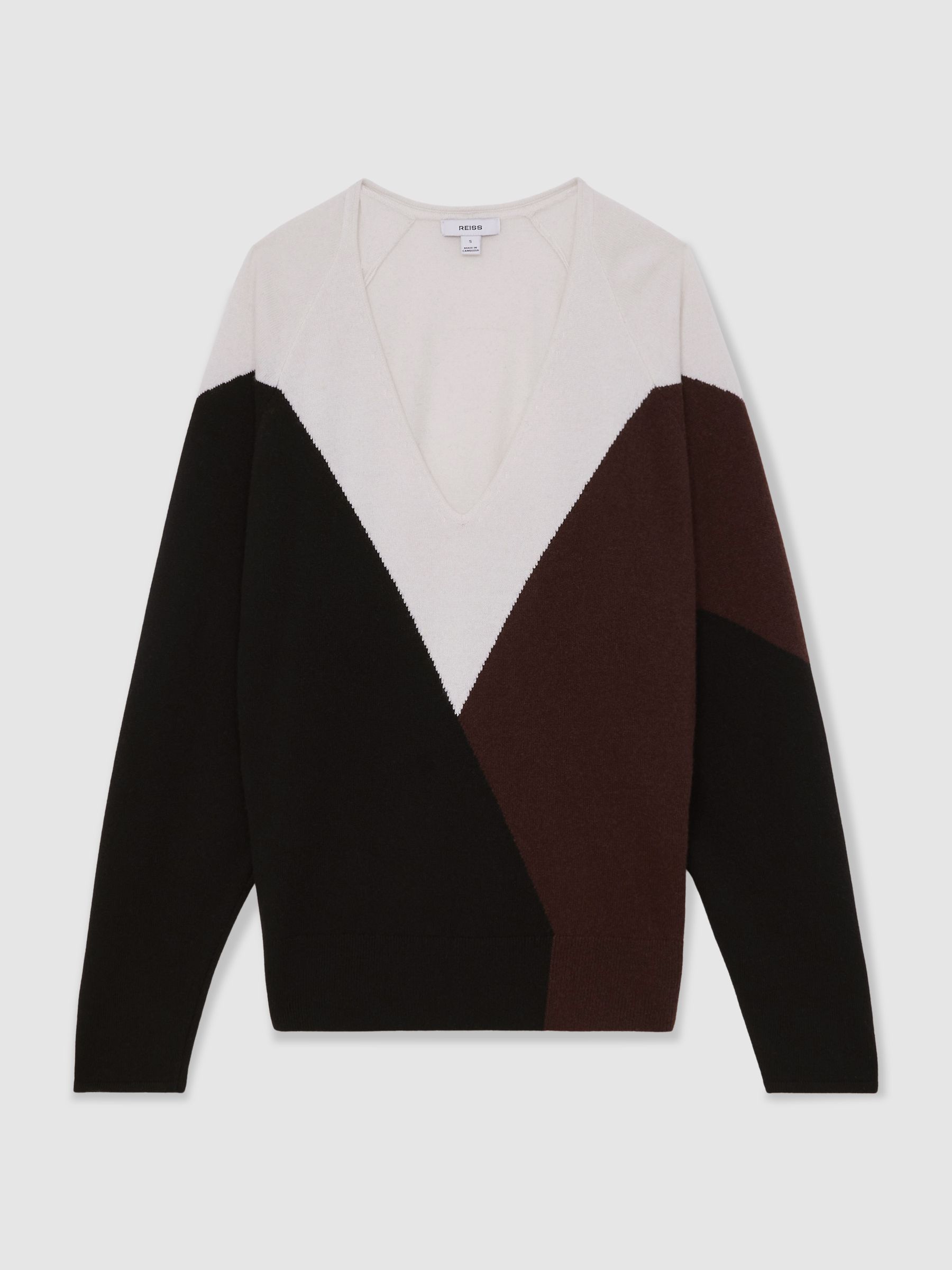 Wool-Blend Colourblock Knit Jumper with Cashmere in Black/Burgundy/Cream