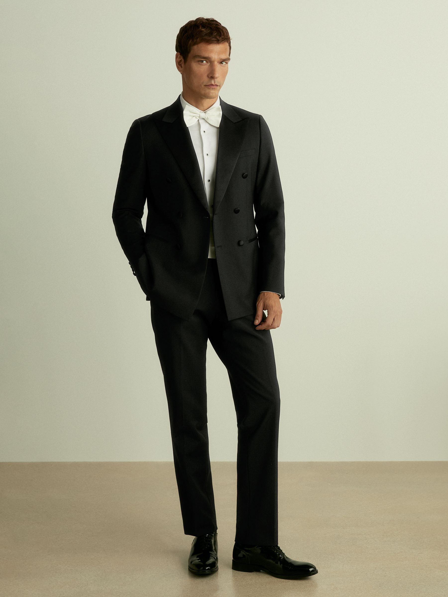 Double Breasted Tuxedo Slim Fit Jacket in Black