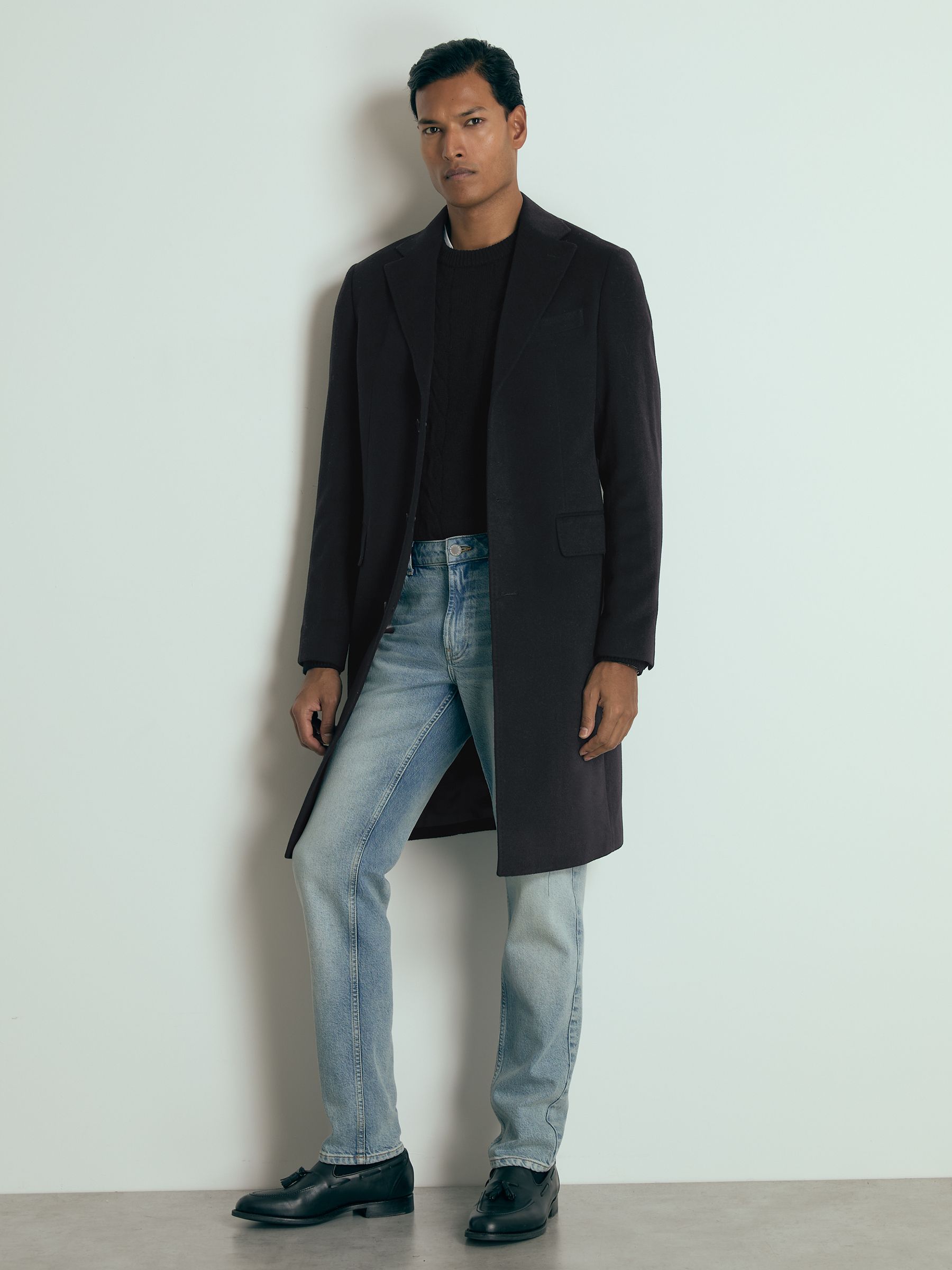 Atelier Cashmere Single-Breasted Overcoat in Navy