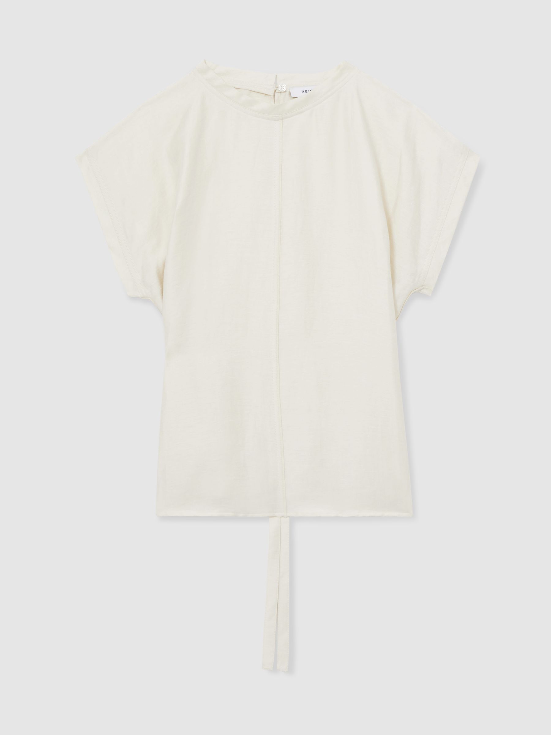Linen-Blend Cap-Sleeve T-Shirt in Cream