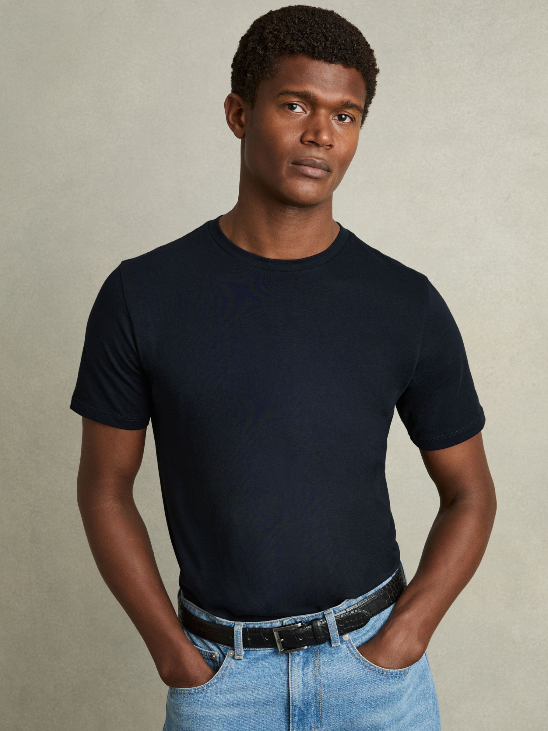 Cotton Crew Neck T-Shirt in Navy