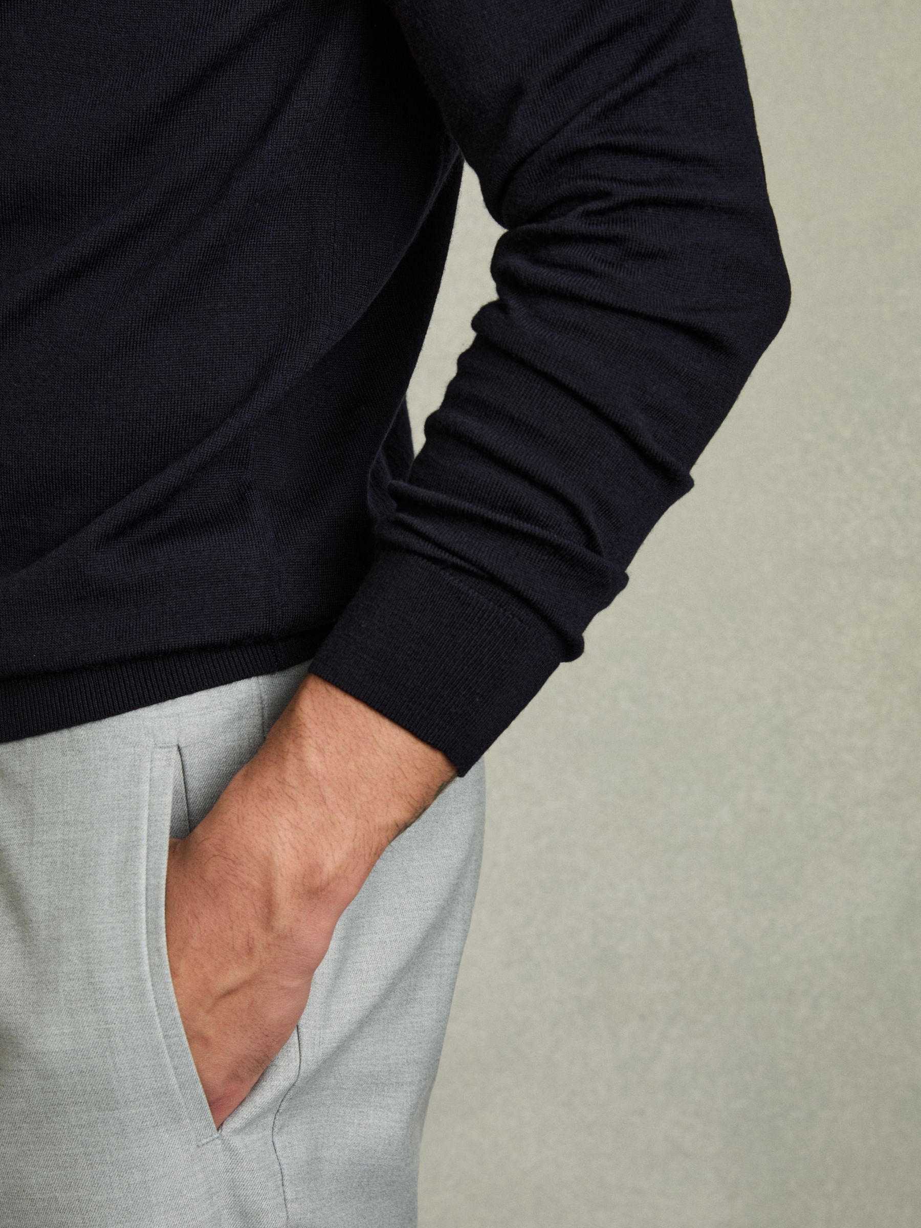 Merino Wool Drawstring Hoodie in Navy