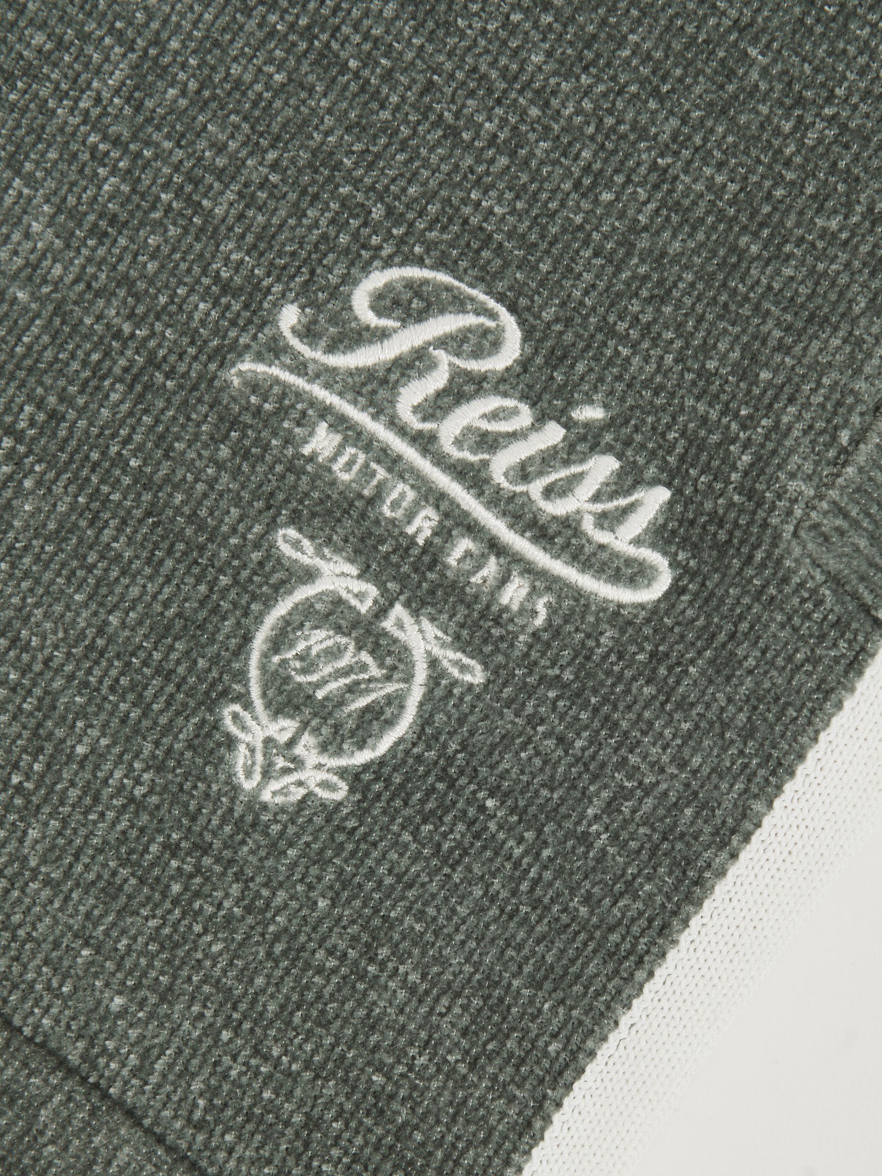 9-13 yrs Chenille Tipped Motor Cars Shorts in Dark Sage Green/White