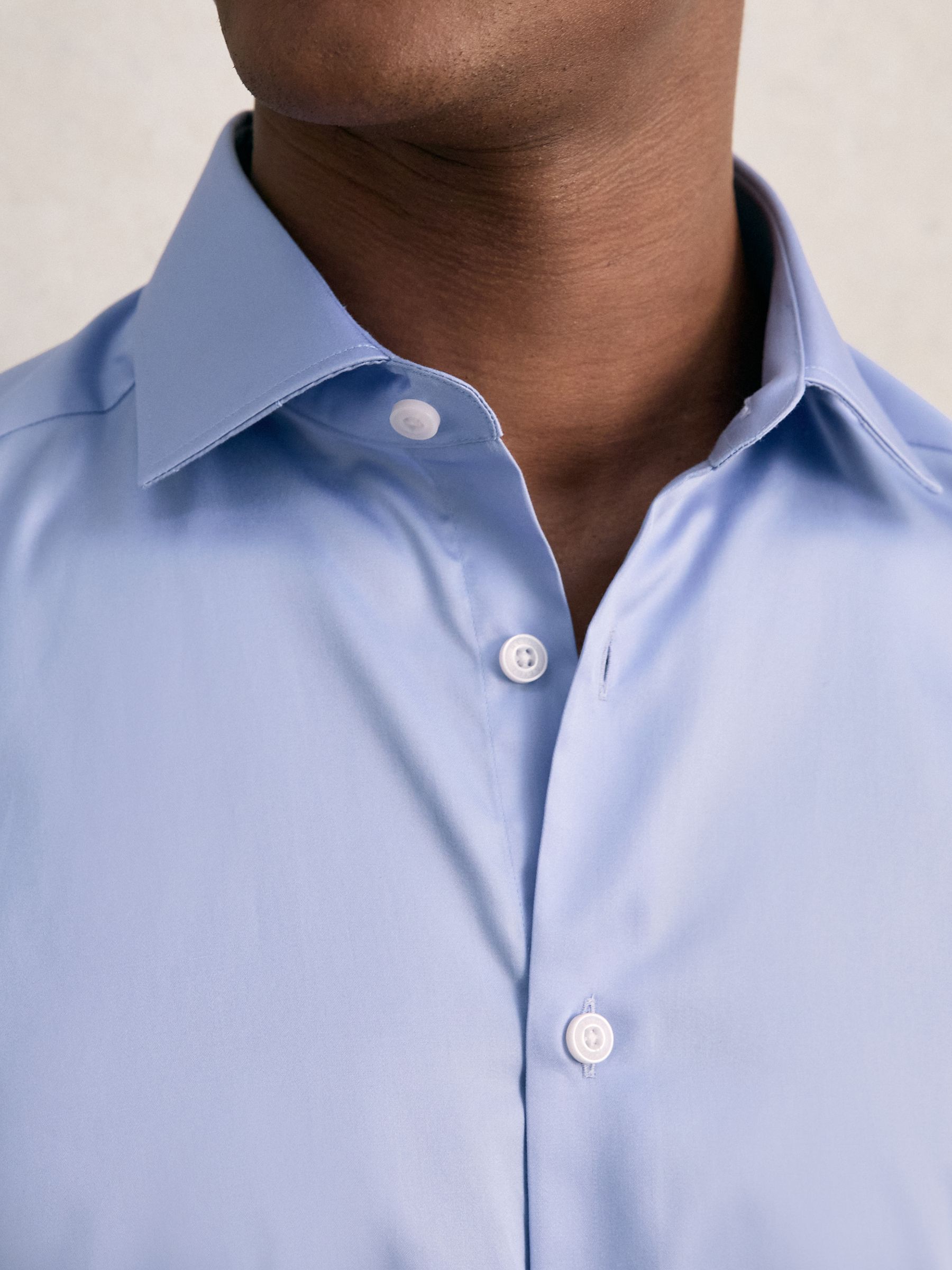 Slim Fit Cotton-Sateen Shirt in Mid Blue