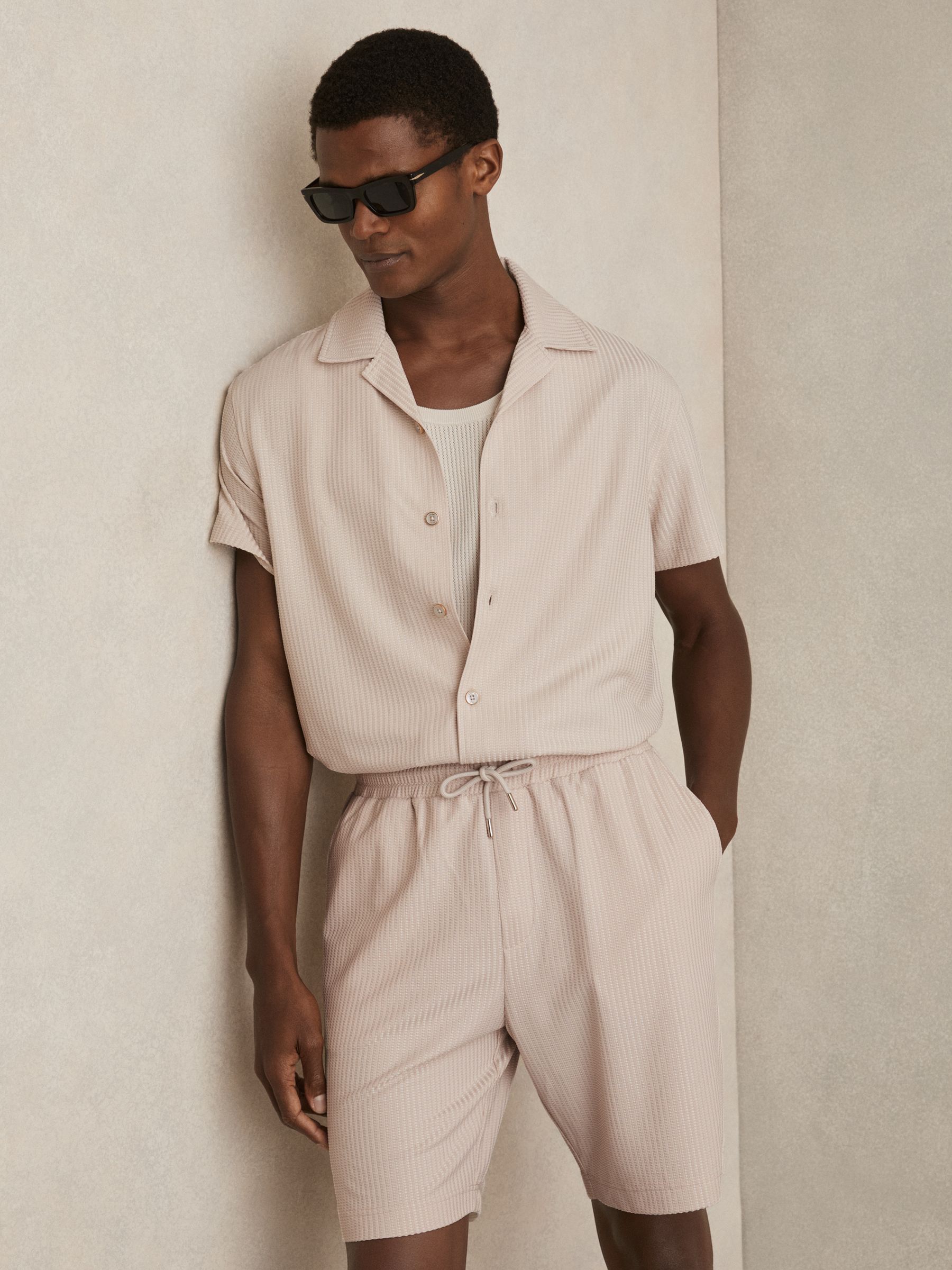 Textured-Knit Cuban-Collar Shirt in Champagne