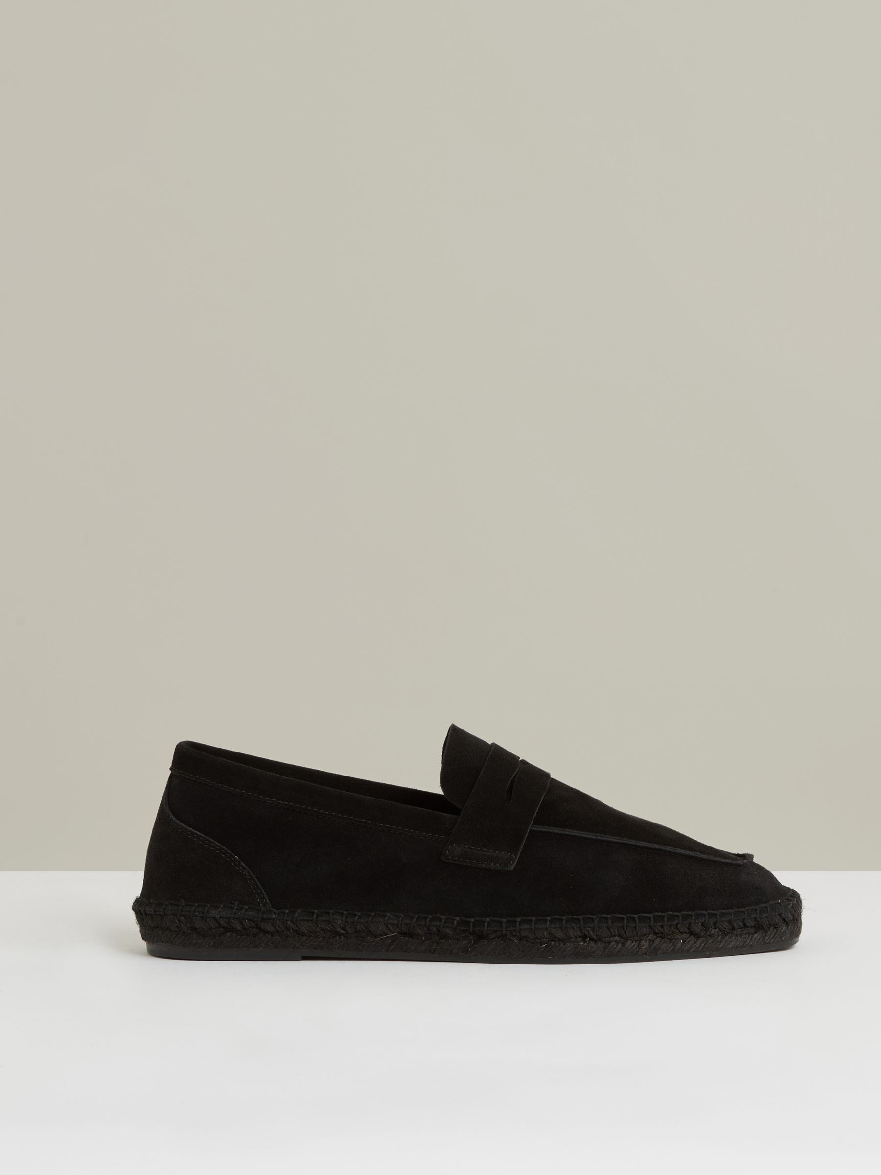 Suede Penny-Strap Espadrilles in All Black