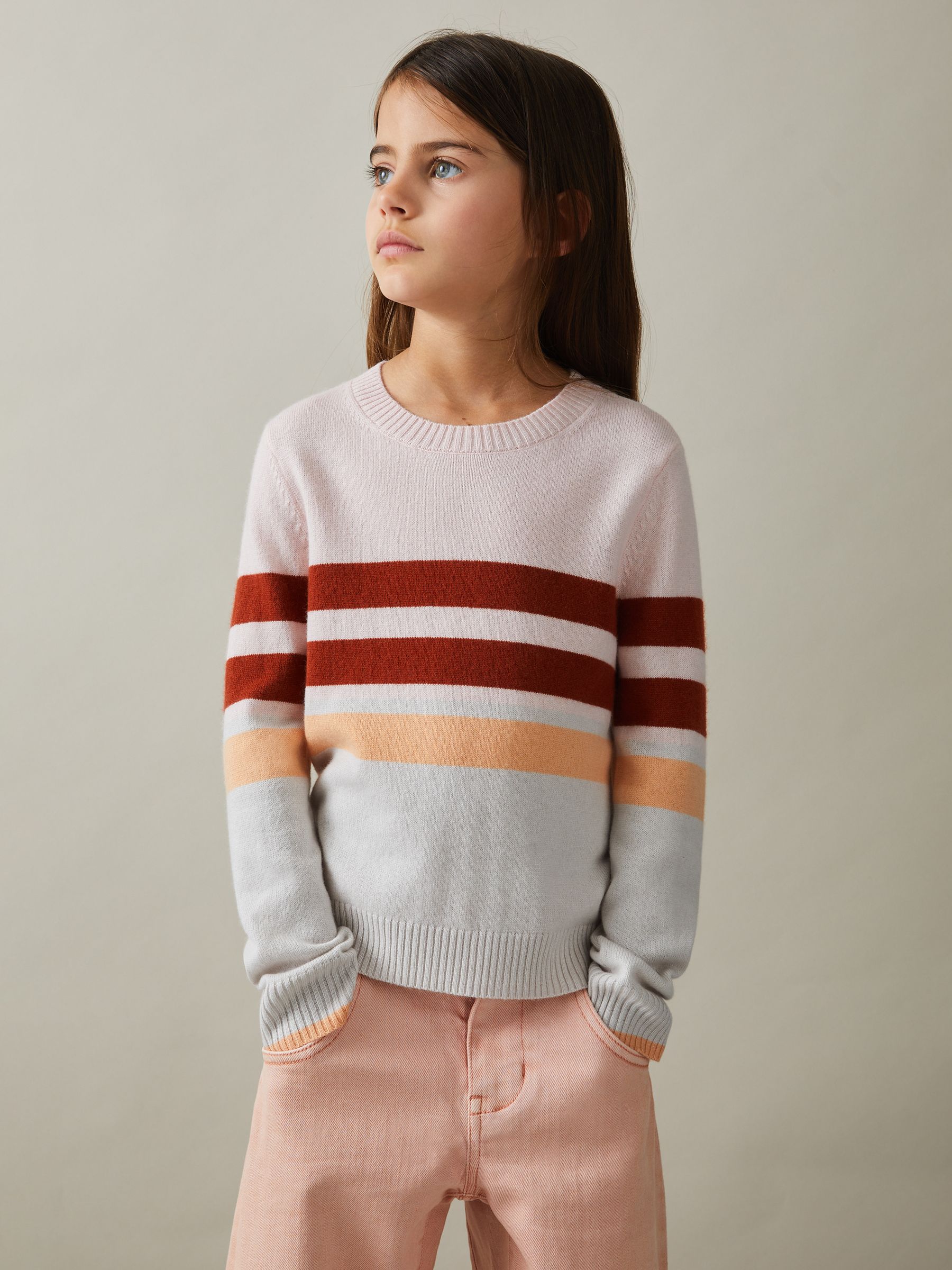 4-9 yrs Wool Blend Striped Crew Neck Jumper in Pink
