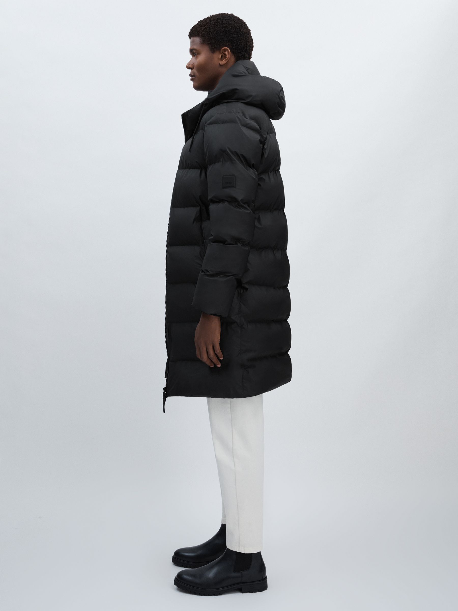 Rains Long Hooded Puffer Jacket in Black