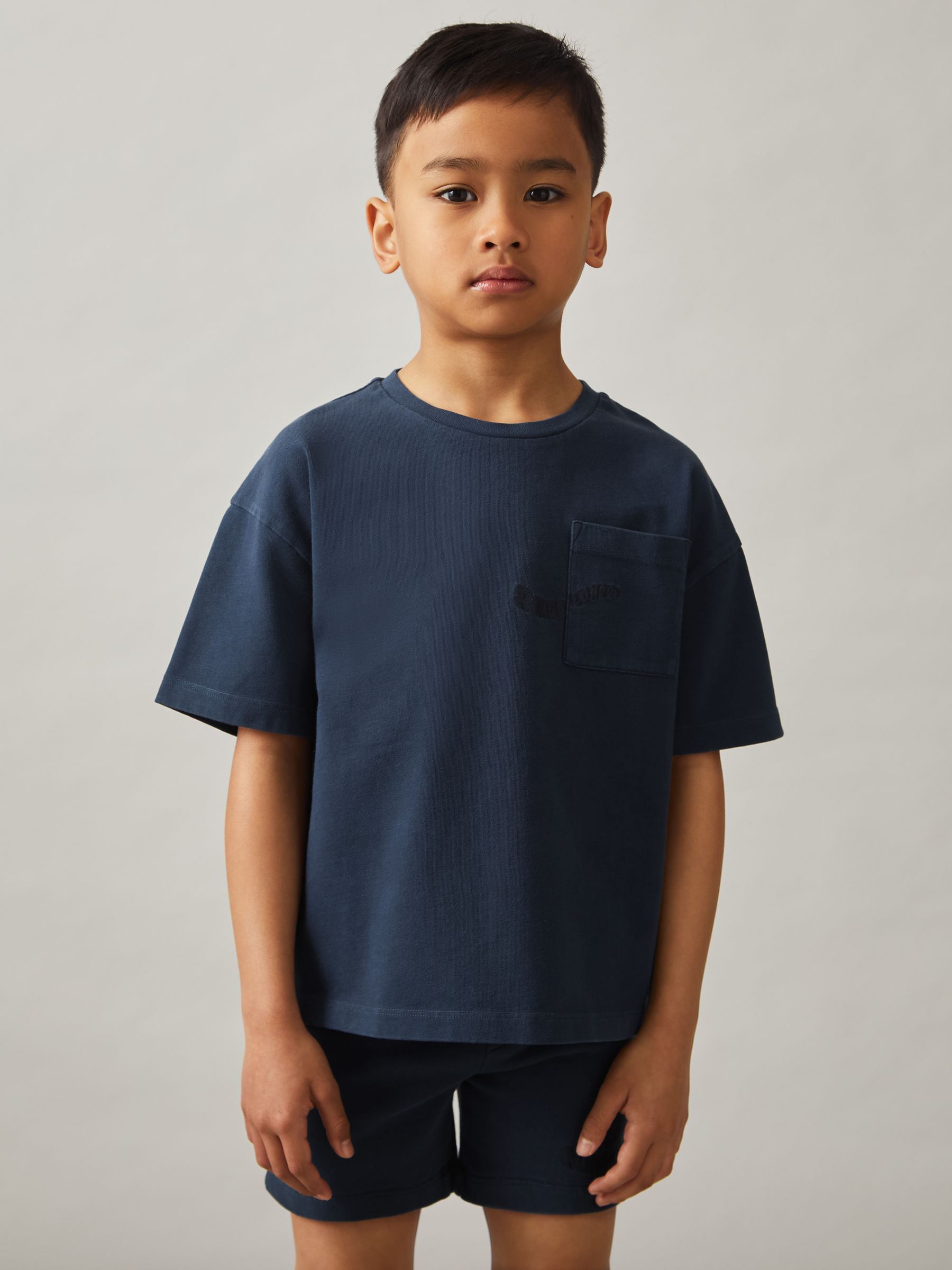 13-14 yrs Cotton Palm-Embroidery Oversize T-Shirt in Washed Navy