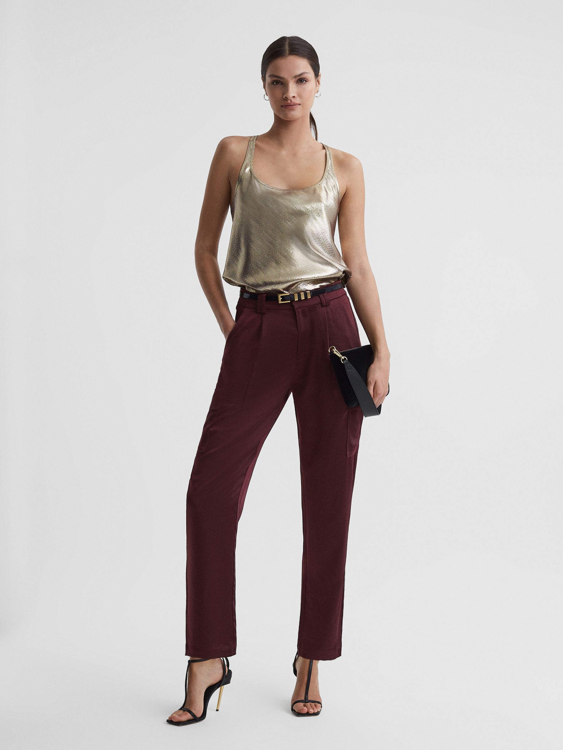 Paige Satin Cargo Trousers in Dusty Cherrywood