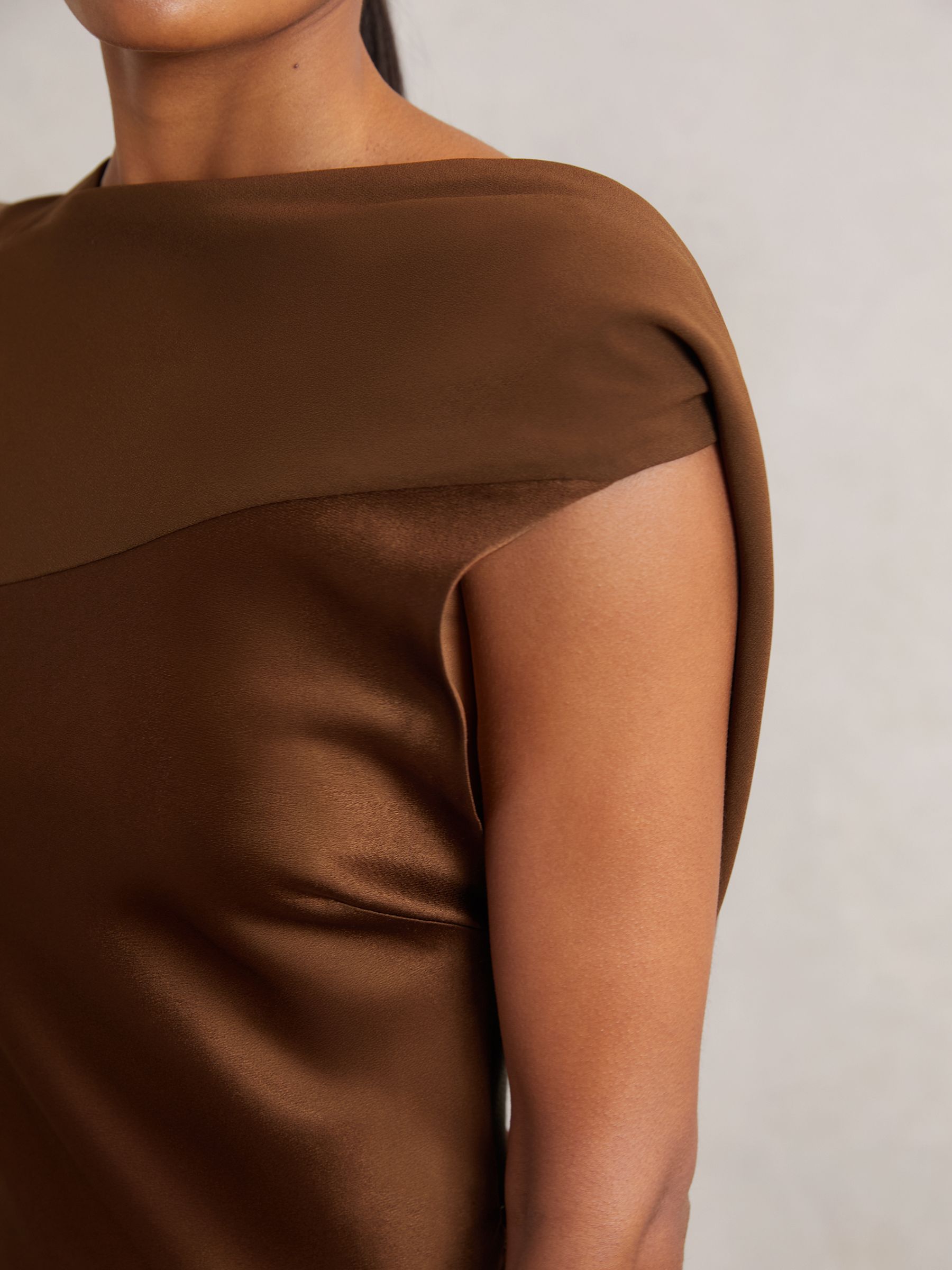 Satin Draped Open-Back Dress in Bronze