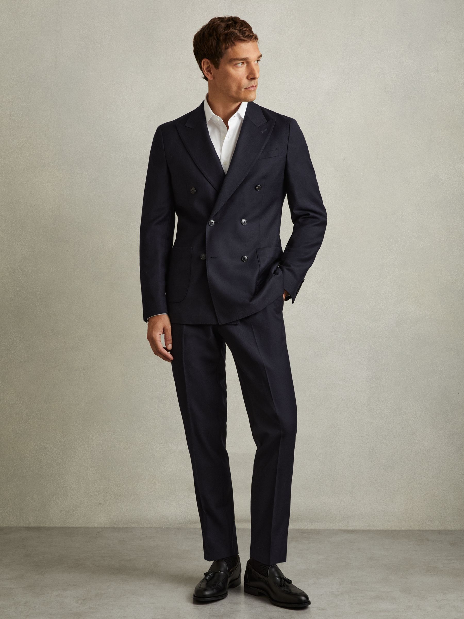 Wool-Blend Flannel Suit Trousers in Navy