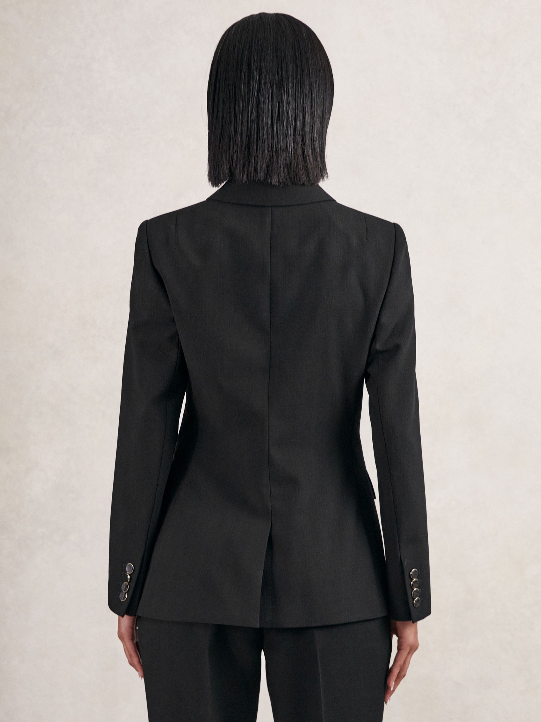 Petite Wool-Blend Double-Breasted Blazer in Black