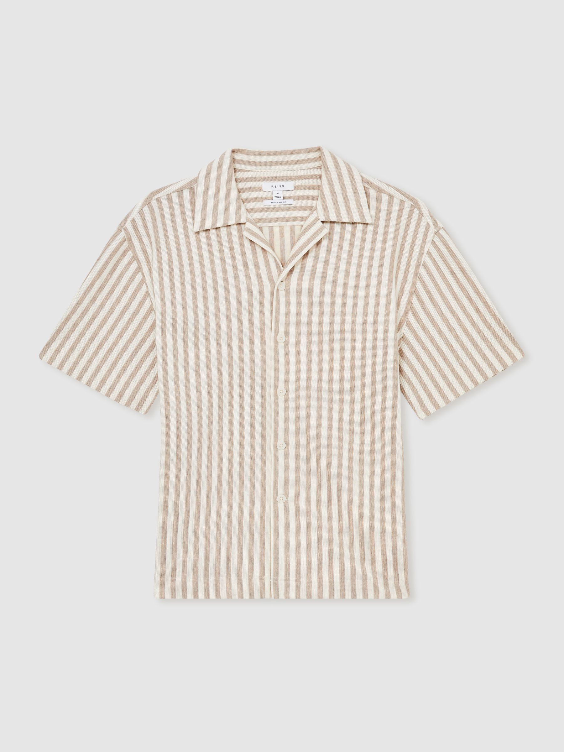 Textured Stripe Cuban-Collar Shirt in Stone/White