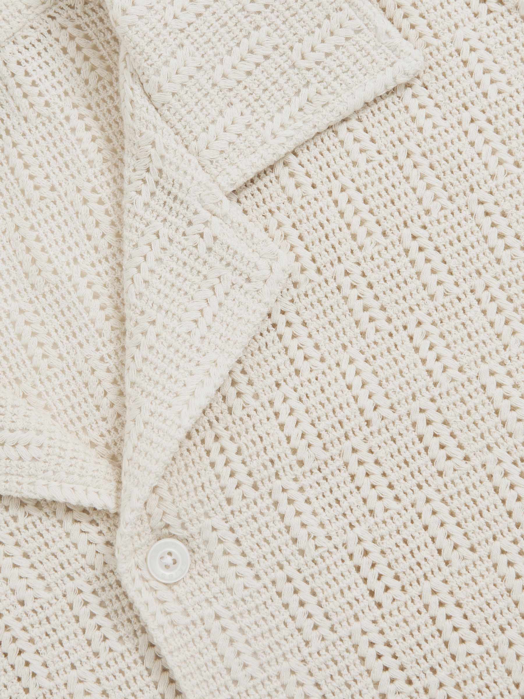 Cotton-Blend Crochet Shirt in Off White