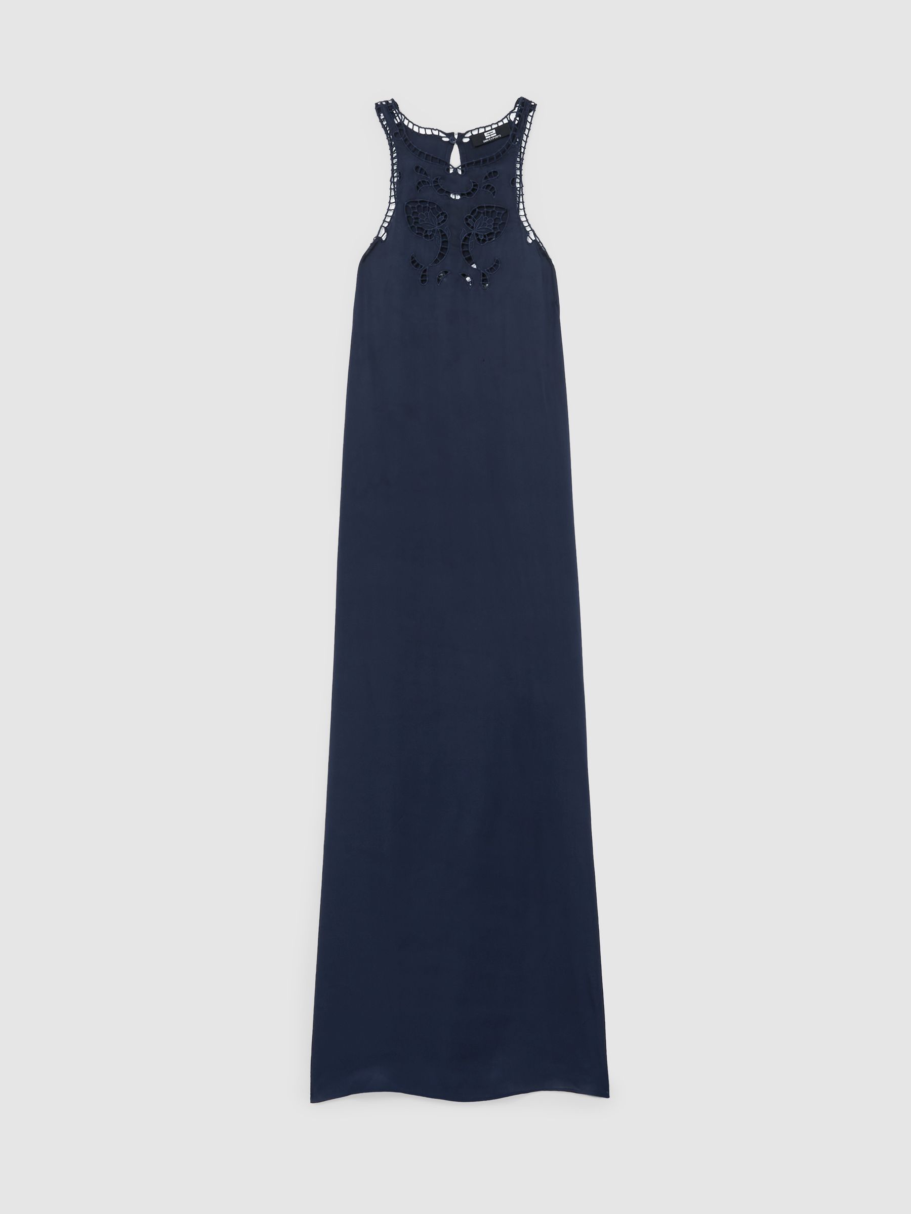 Satin Cut-Out Slip Dress in Navy