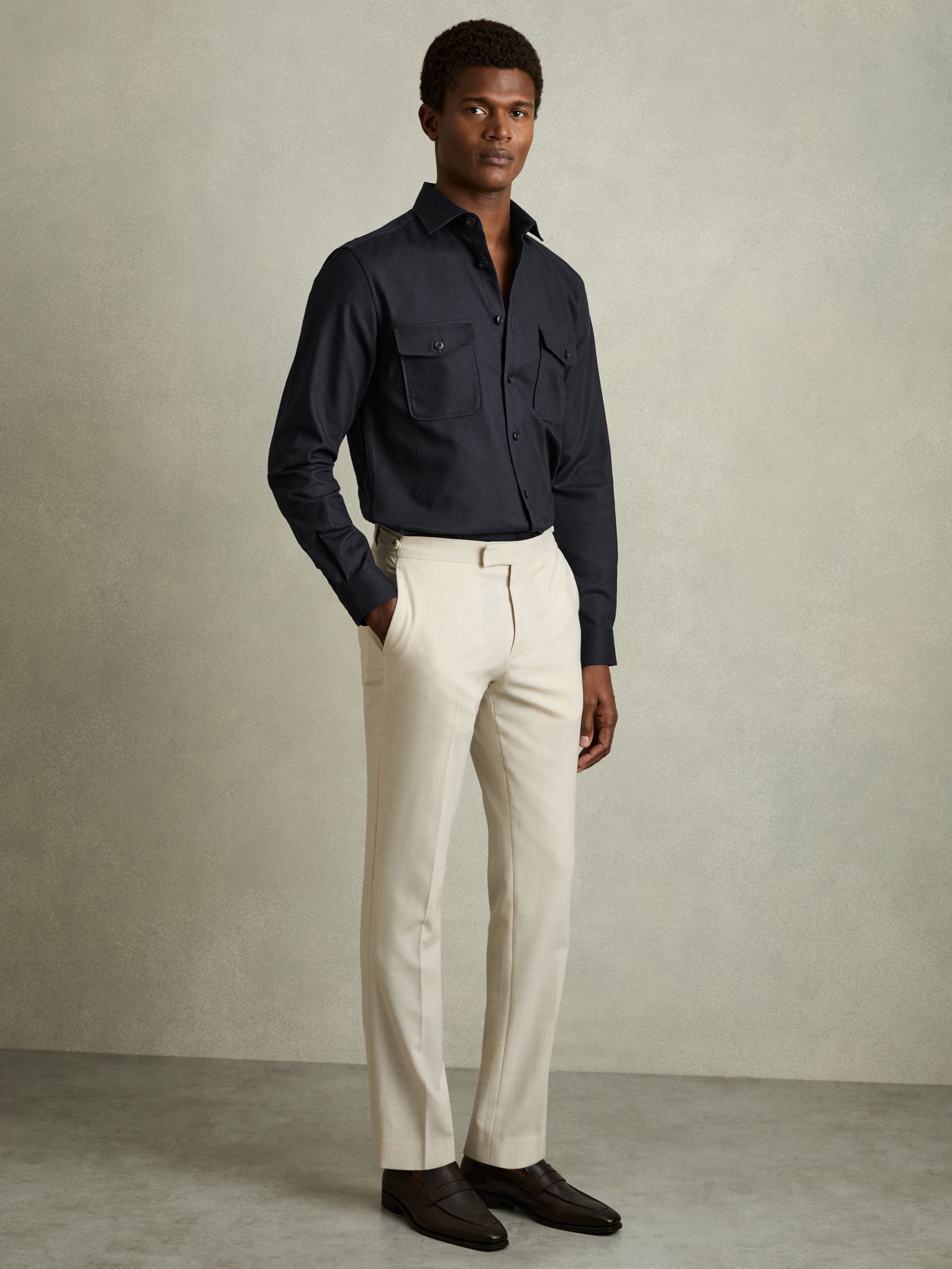 Stretch-Cotton Twill Twin-Pocket Overshirt in Navy