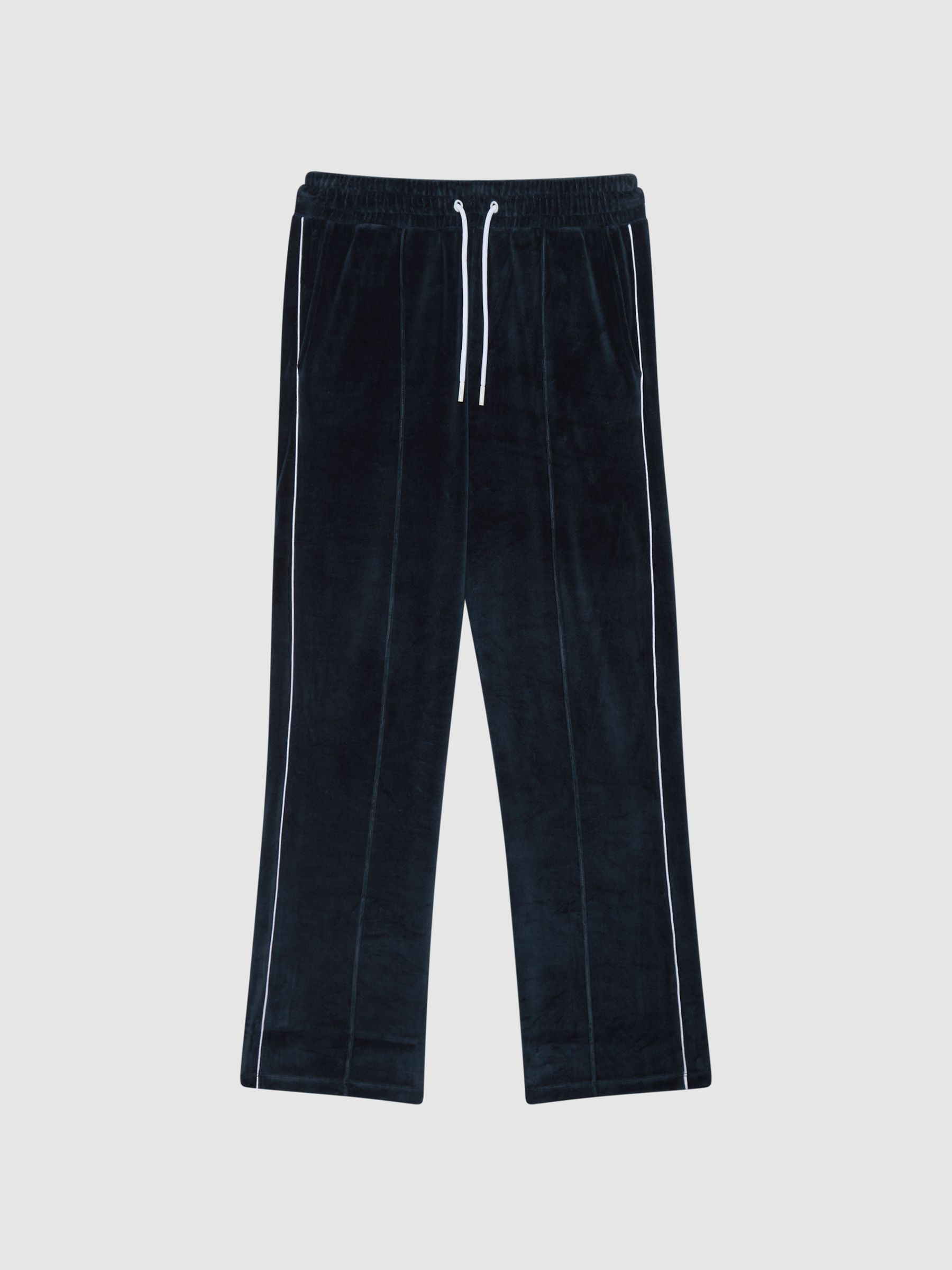 Velour Jogger With Piping in Navy