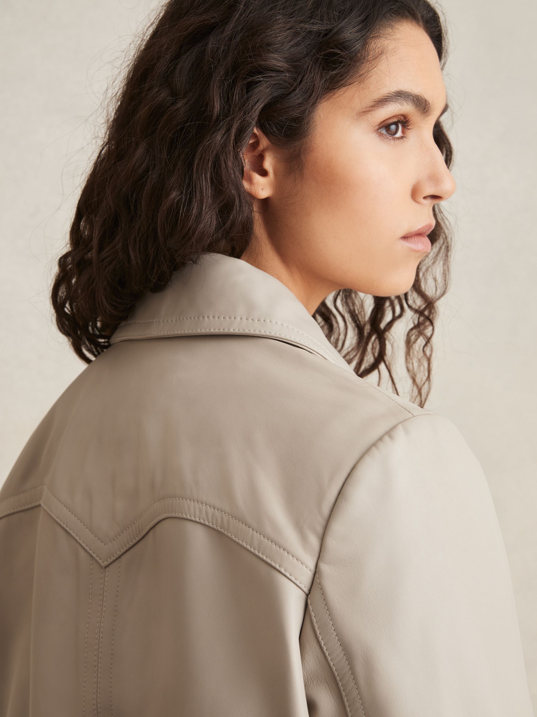 Leather Bomber Jacket in Grey