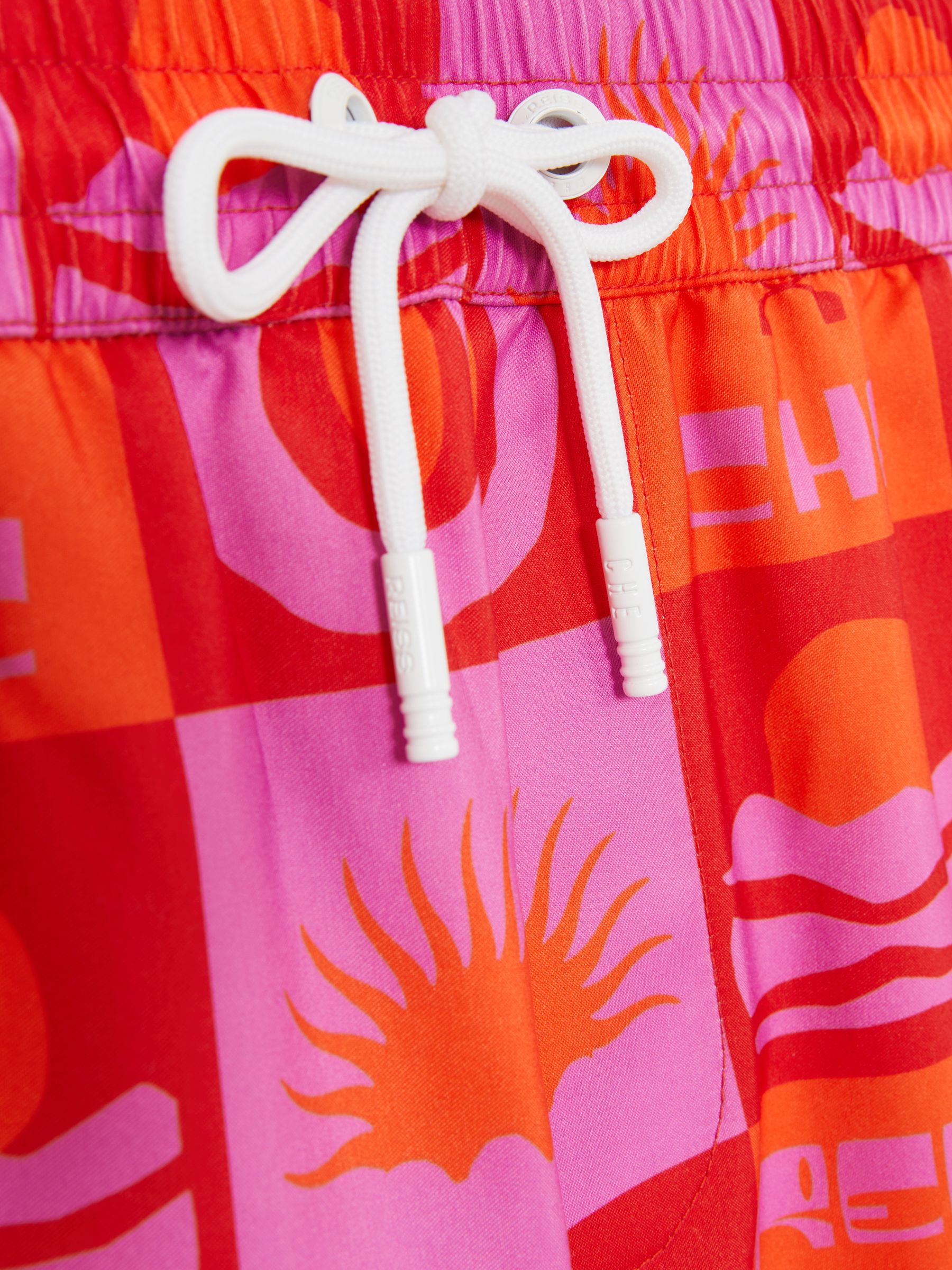 Reiss | Ché Sunset-Print Swim Shorts in Orange/Pink
