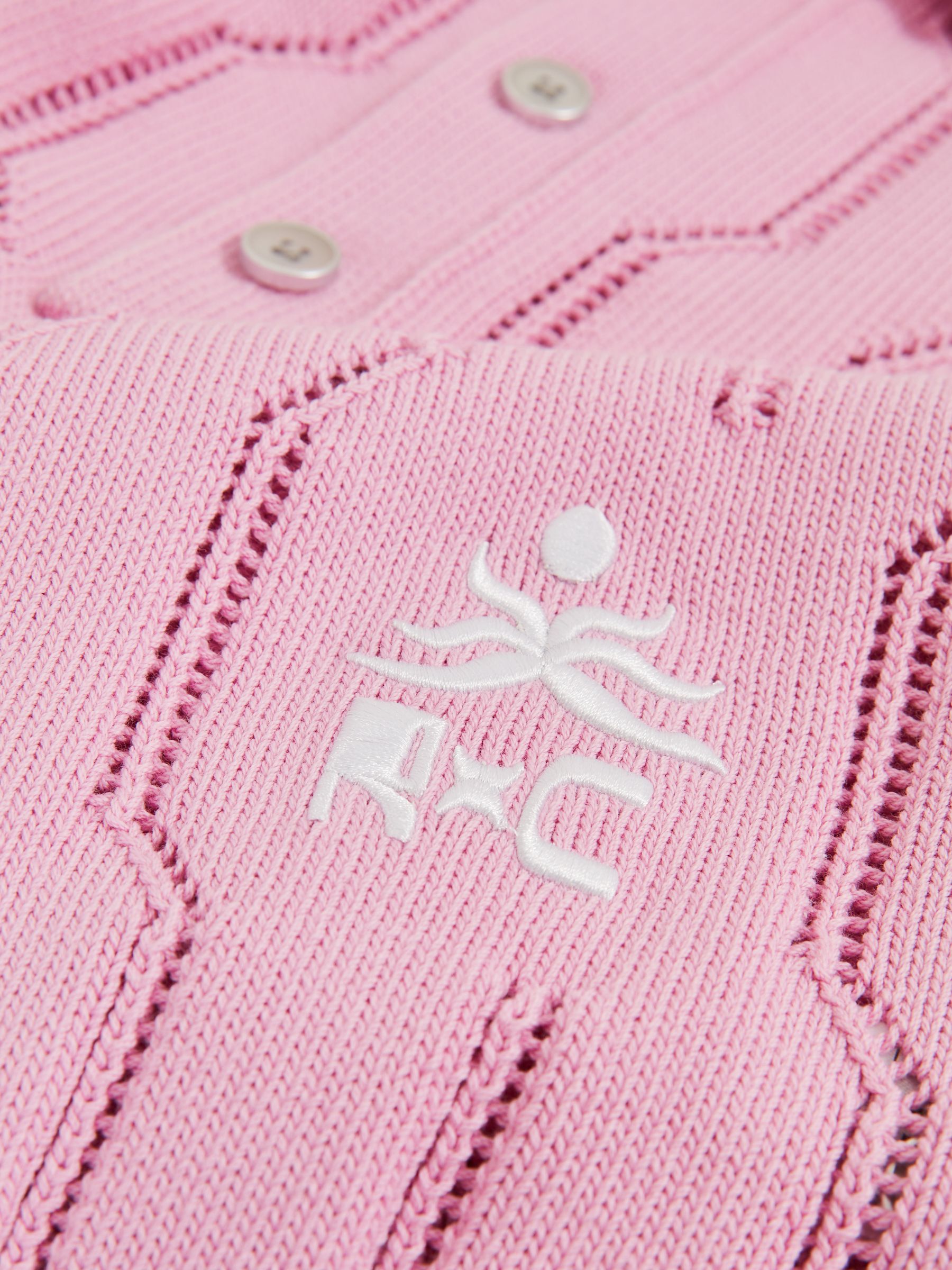 Reiss | Ché Cotton Pointelle Polo Shirt in Pink