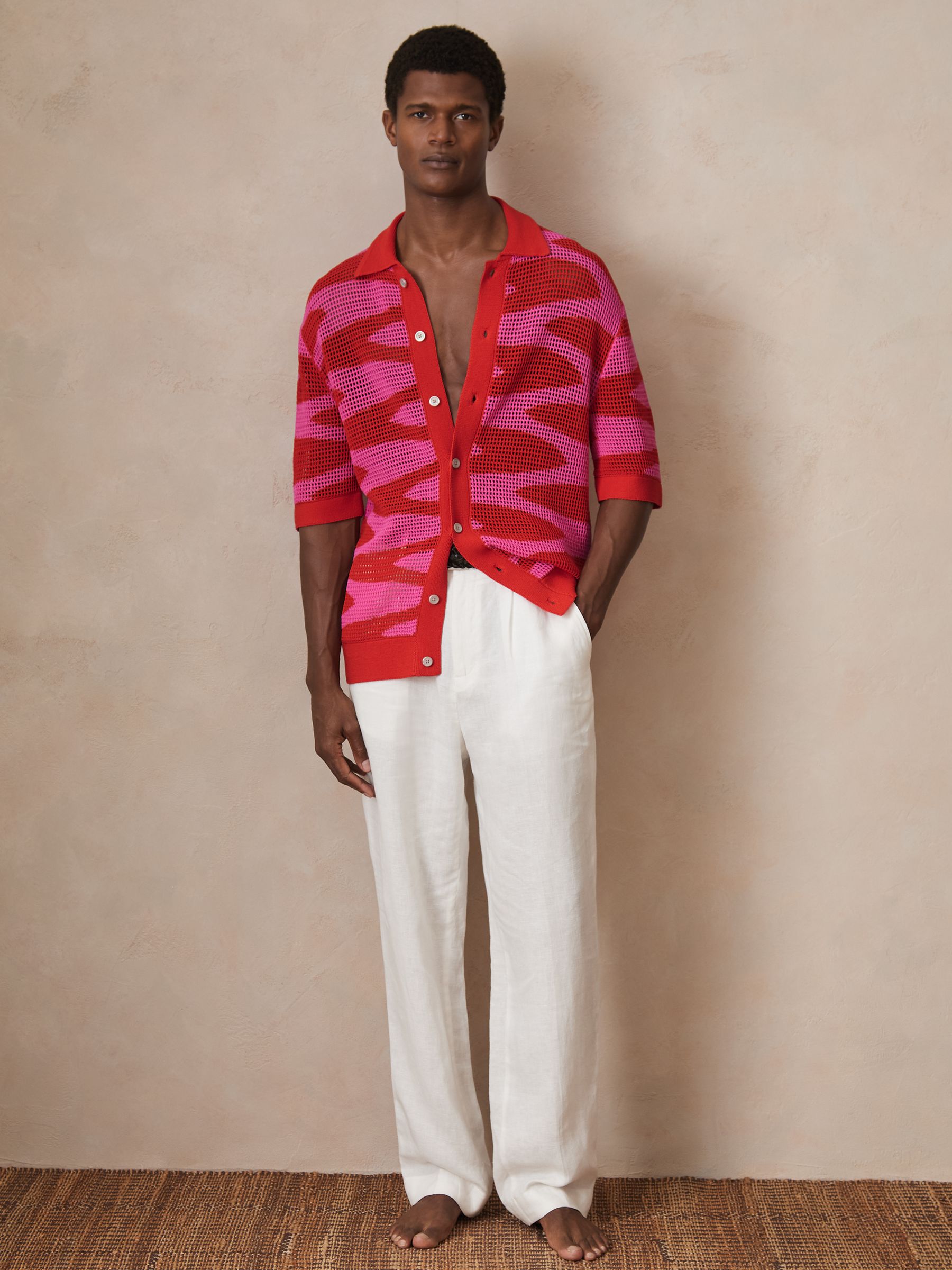 Reiss | Ché Wave Crochet Shirt in Pink
