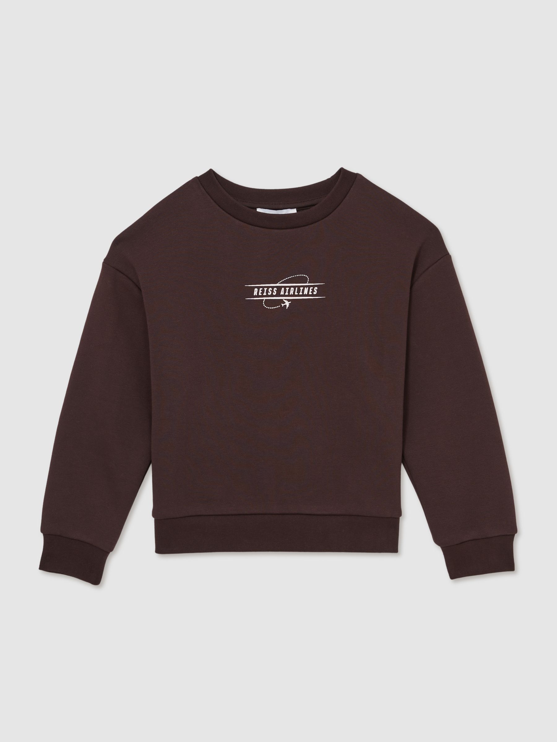 9-13 yrs Cotton-Blend Airlines-Print Sweatshirt in Chocolate Brown/Off White