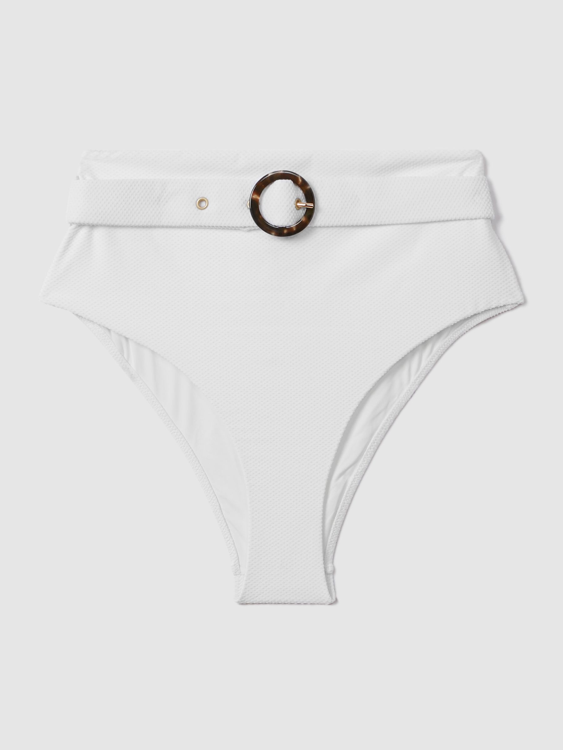 Textured Belted Bikini Bottoms in White