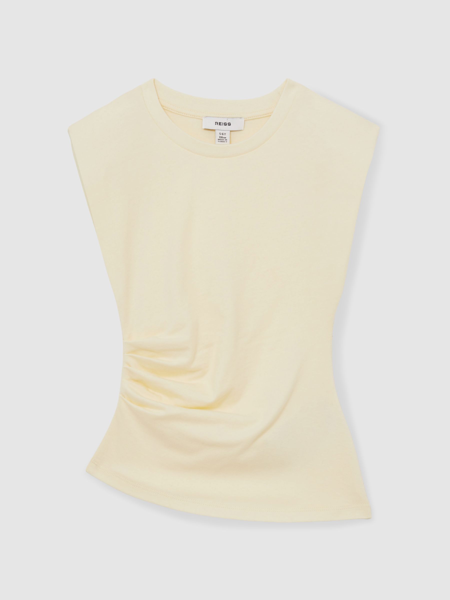 4-9 yrs Cotton-Jersey Cap-Sleeve Ruched Top in Lemon