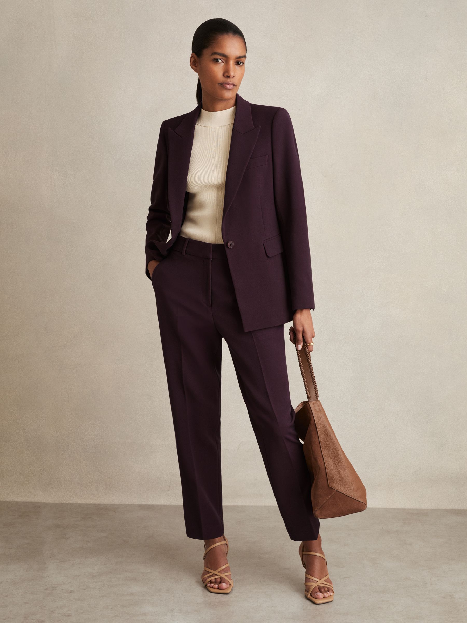 Tailored Single Breasted Suit Blazer in Berry