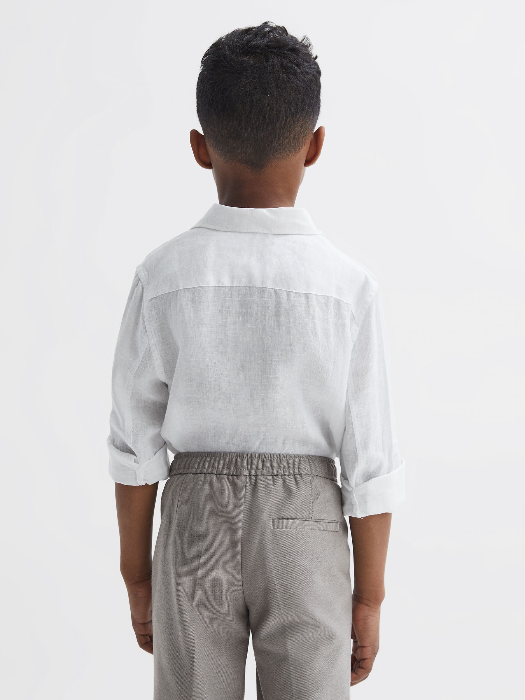 9-13 yrs Linen Cutaway Collar Shirt in White