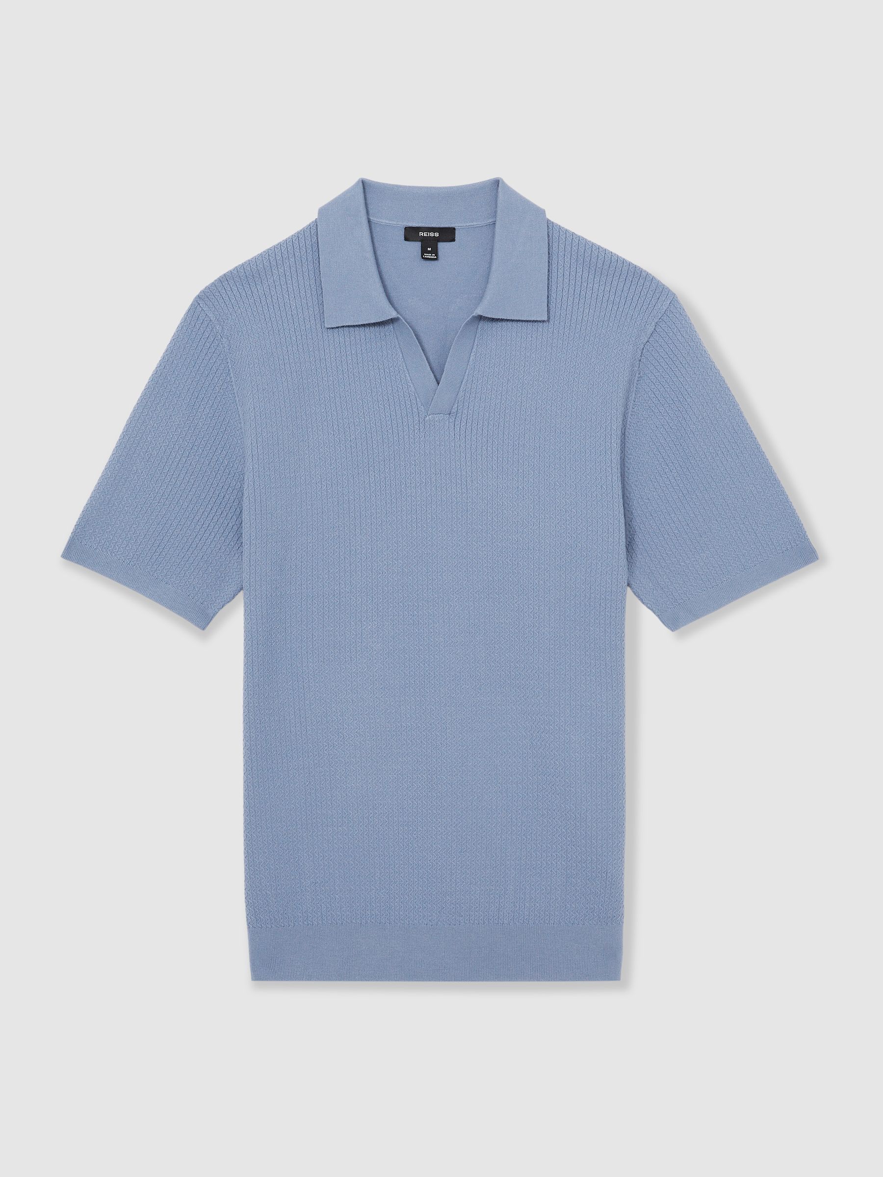 Open-Collar Knit Polo Shirt in Cornflower Blue