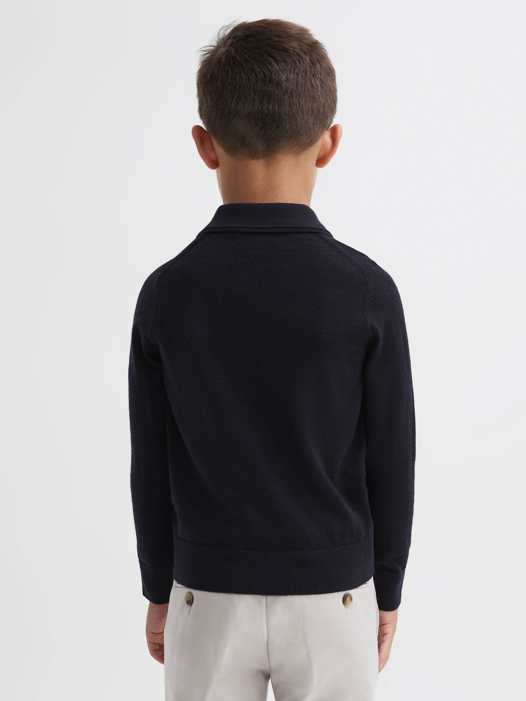 3-9 yrs Merino Wool Polo Shirt in Navy