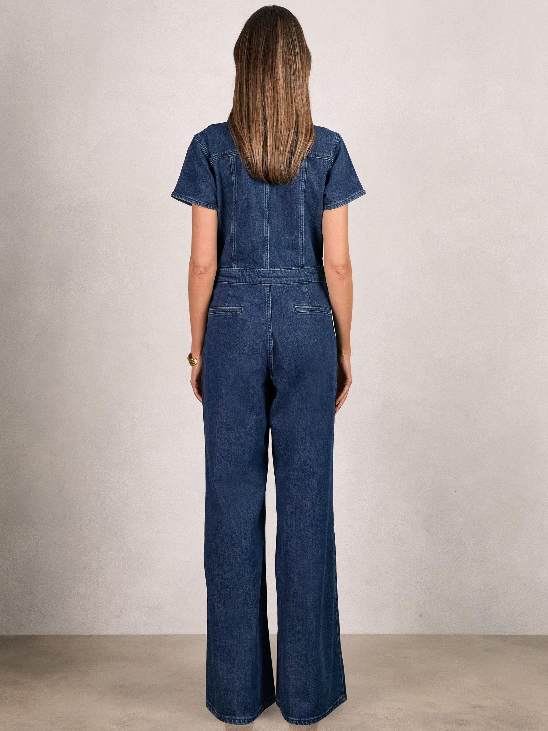 Good American Wide-Leg Denim Jumpsuit in Dark Indigo