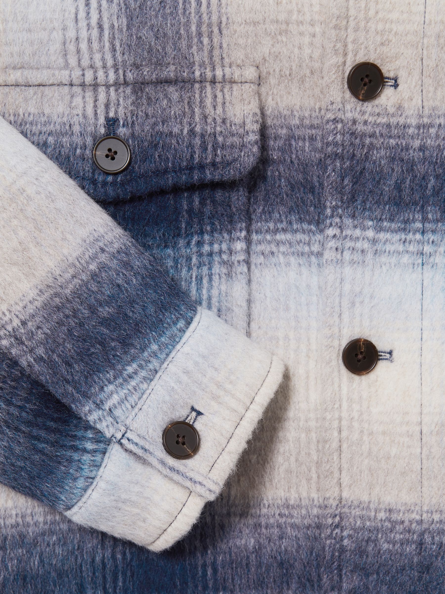 Brushed Wool-Blend Check Overshirt in Blue Multi