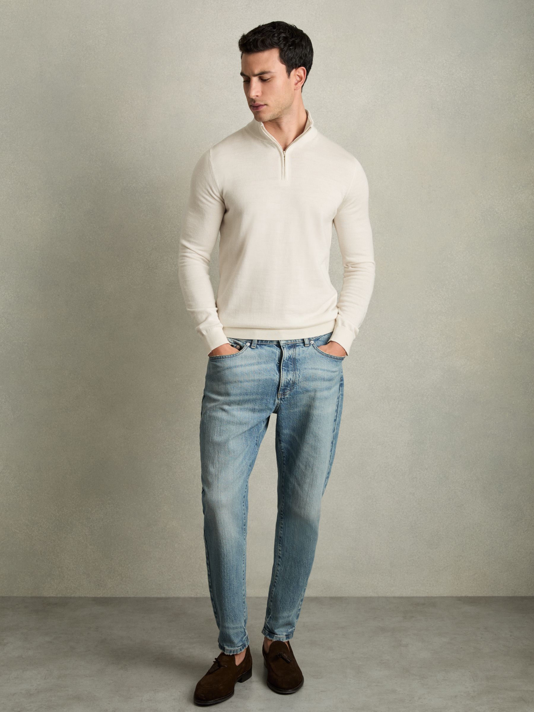 Merino Wool Half-Zip Jumper in Snow White