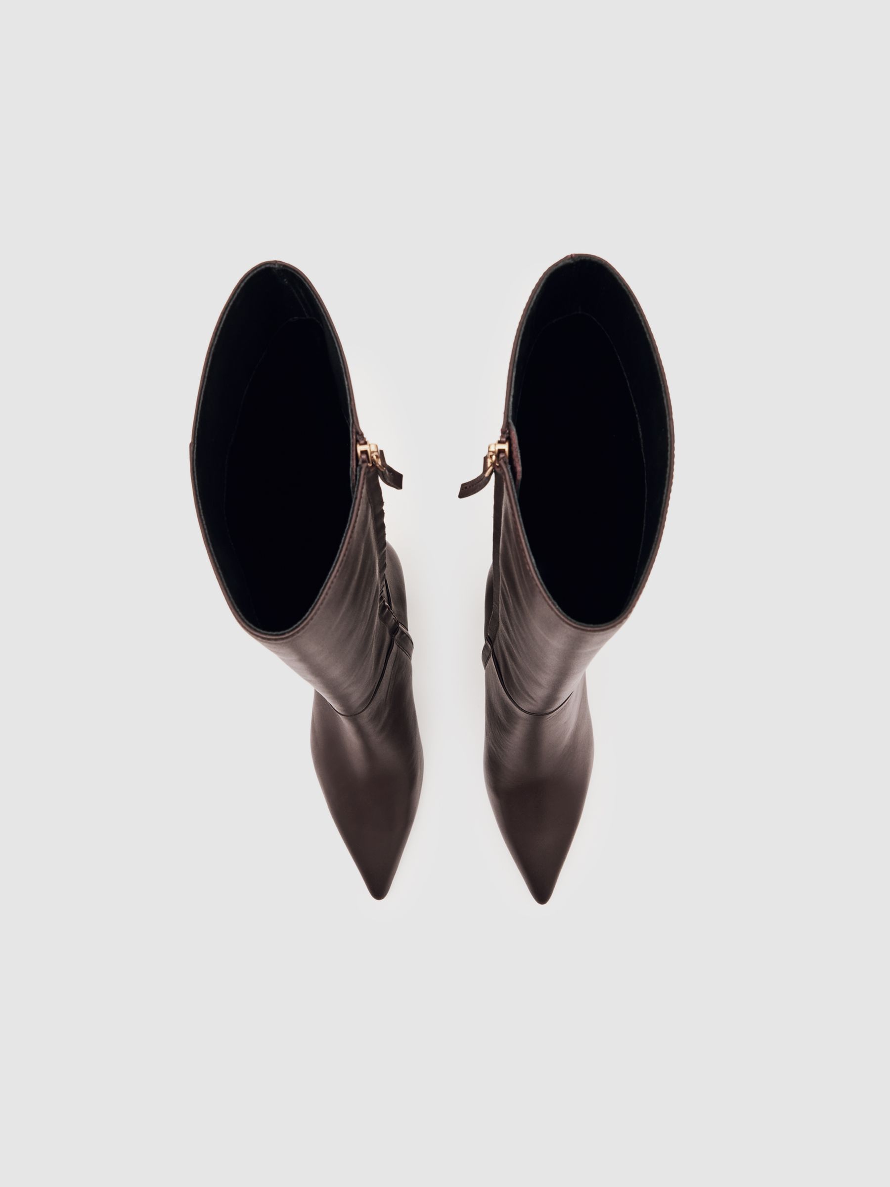 Block-Heel Knee-High Boots in Burgundy