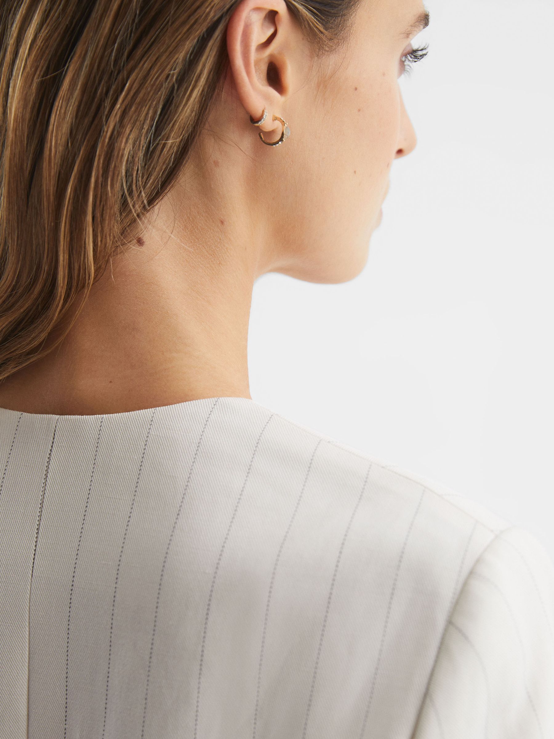 Collarless Pinstripe Blazer in White