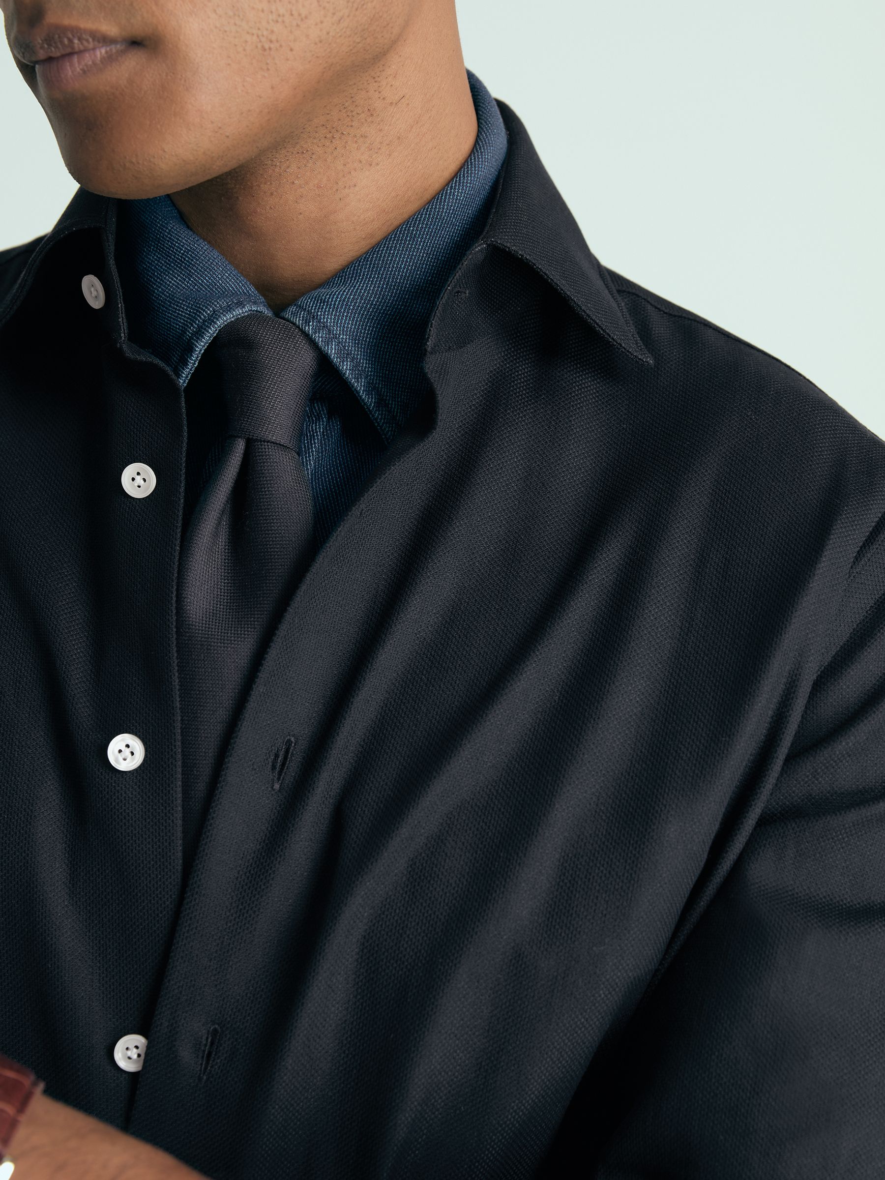 Atelier Cotton-Piqué Long-Sleeve Shirt in Navy