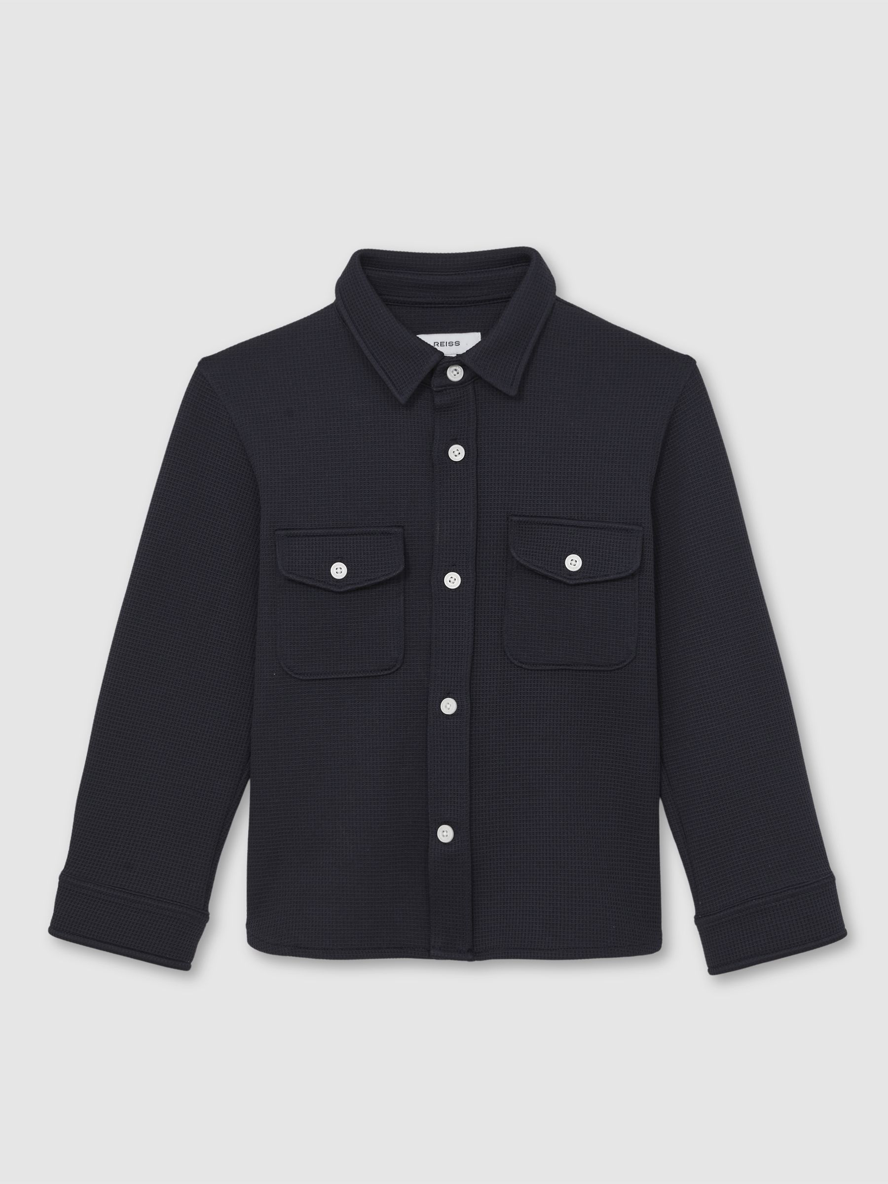 9-13 yrs Waffle-Textured Twin-Pocket Overshirt in Navy