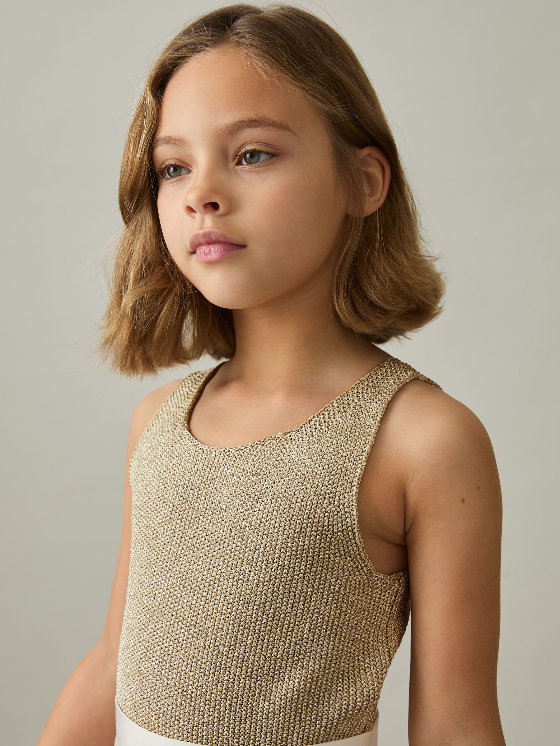 9-13 yrs Metallic-Knit Vest Top in Gold