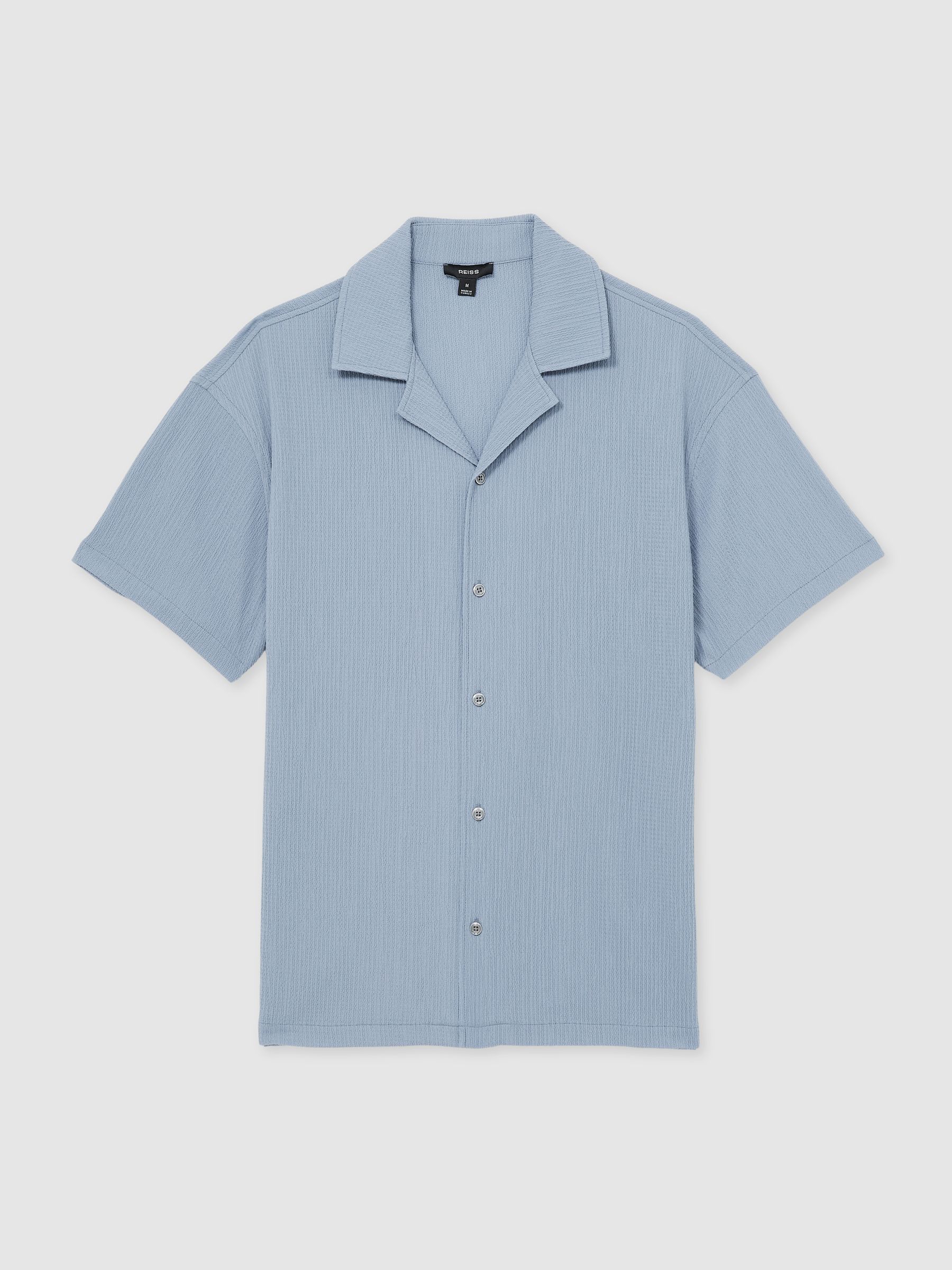 Textured Crepe Cuban Collar Shirt in Soft Blue
